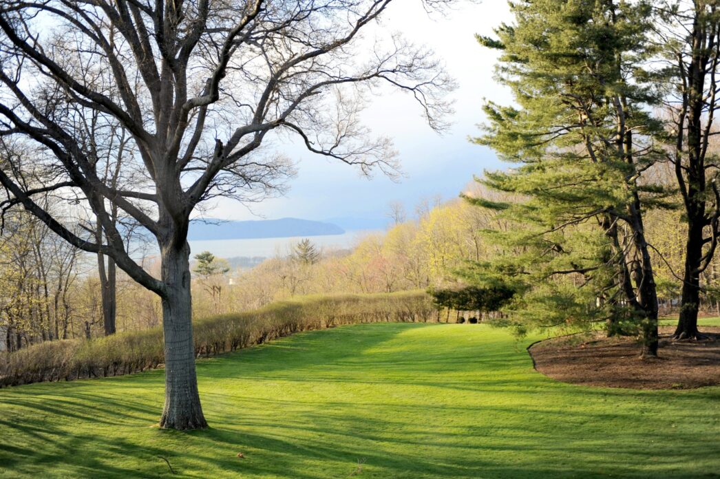 Outdoor space overlooking the Hudson Valley at Tappan Hill Mansion in Tarrytown, NY.