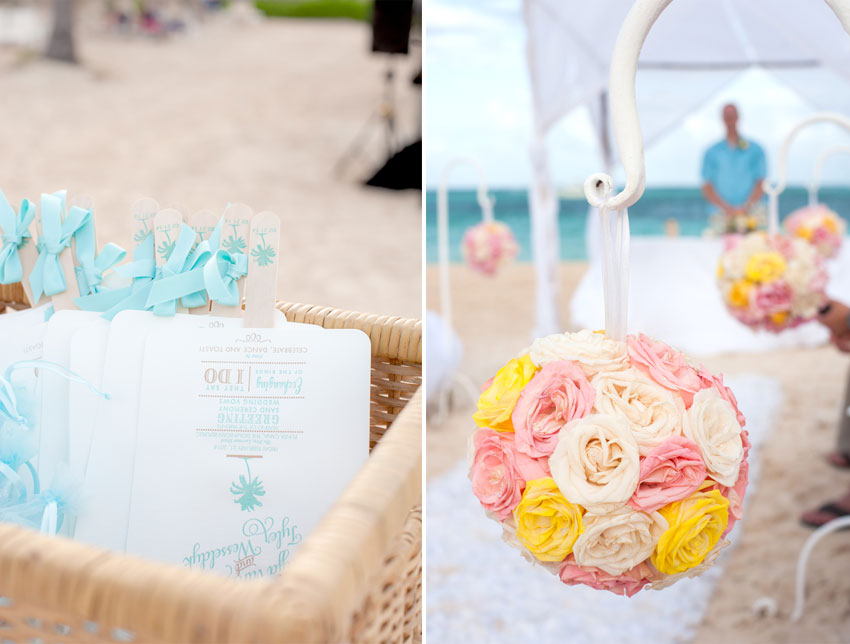 Caribbean Destination Wedding in Punta Cana, Dominican Republic at Larimar Resort. Photos by Mikkel Paige Photography. Ceremony details and rose pomander.