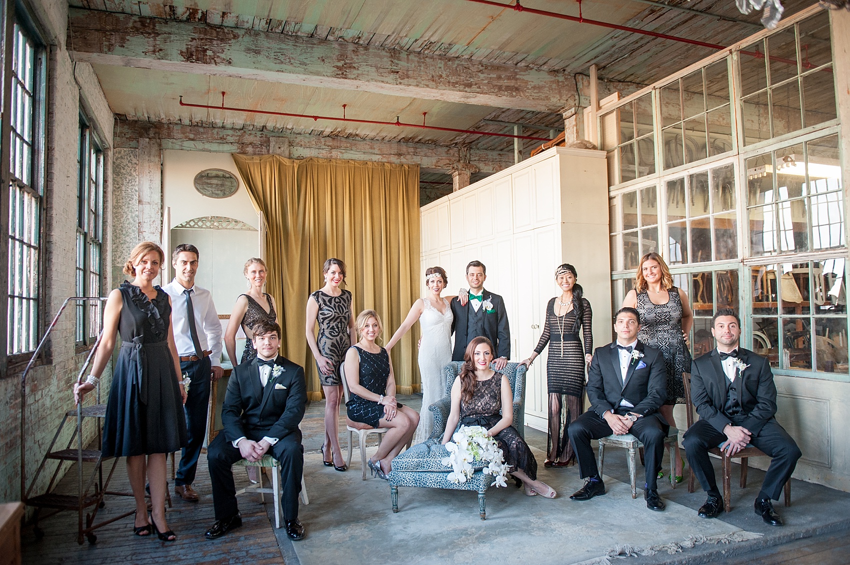 Wedding party portraits at the Metropolitan Building vintage 1920's wedding. Images by Mikkel Paige Photography.