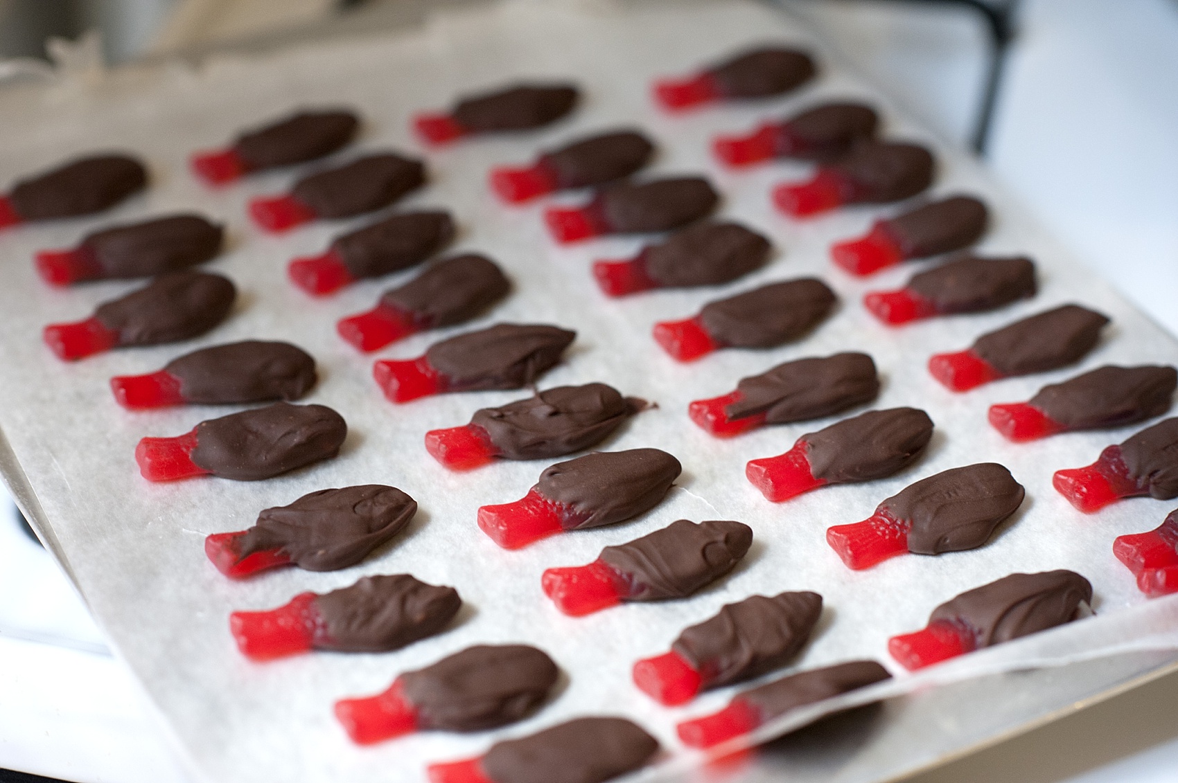 Chocolate Covered Swedish Fish! DIY candy and photos by Mikkel Paige Photography. #swedishfish #chocolatecovered #candy