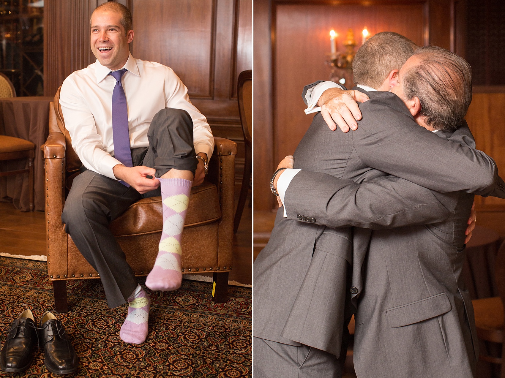 The groom prepares with his argyle green and lavender socks. Photo by Mikkel Paige Photography. 
