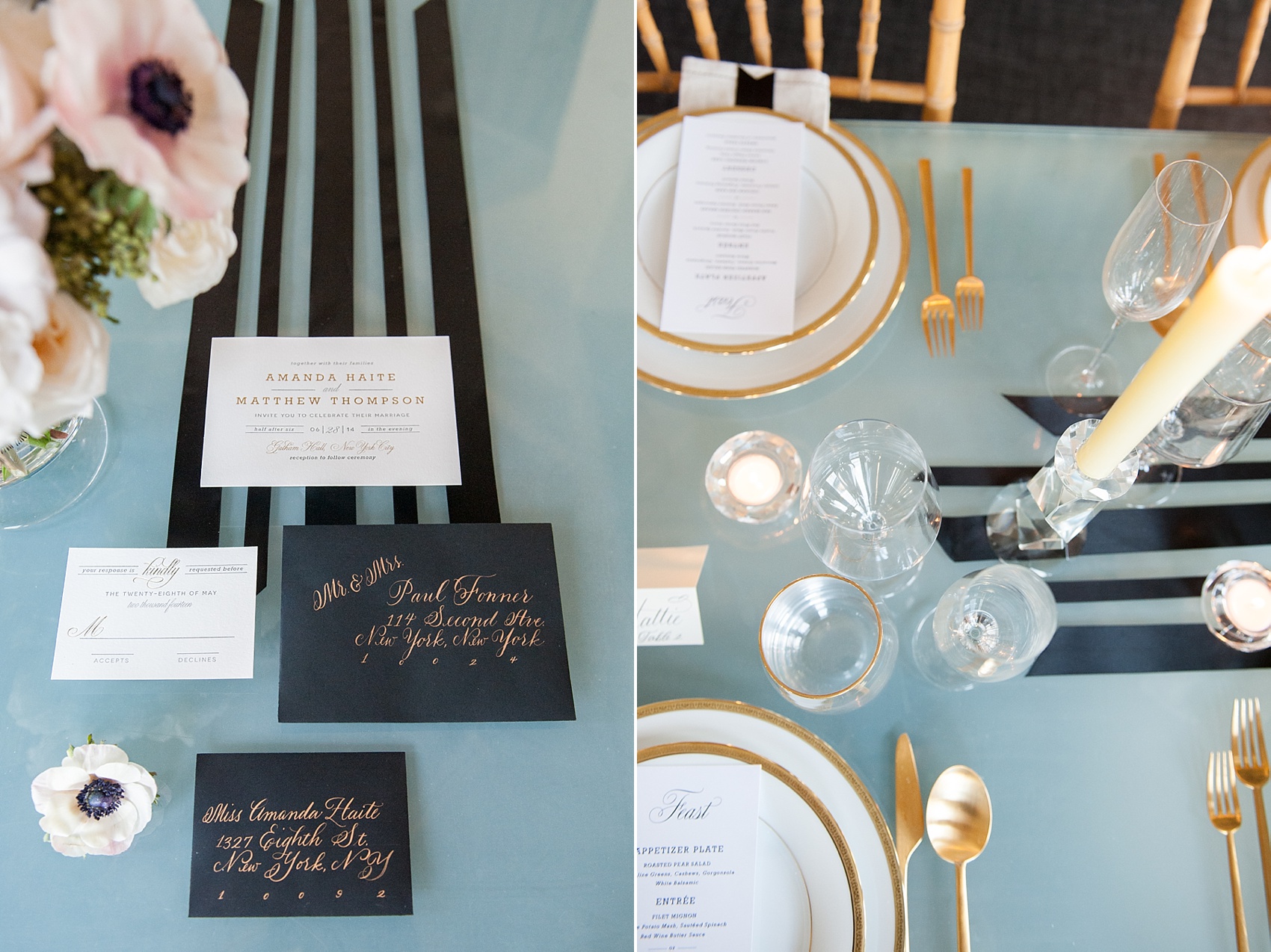 Black and gold wedding inspiration photo shoot in NYC. Photos by Mikkel Paige Photography.
