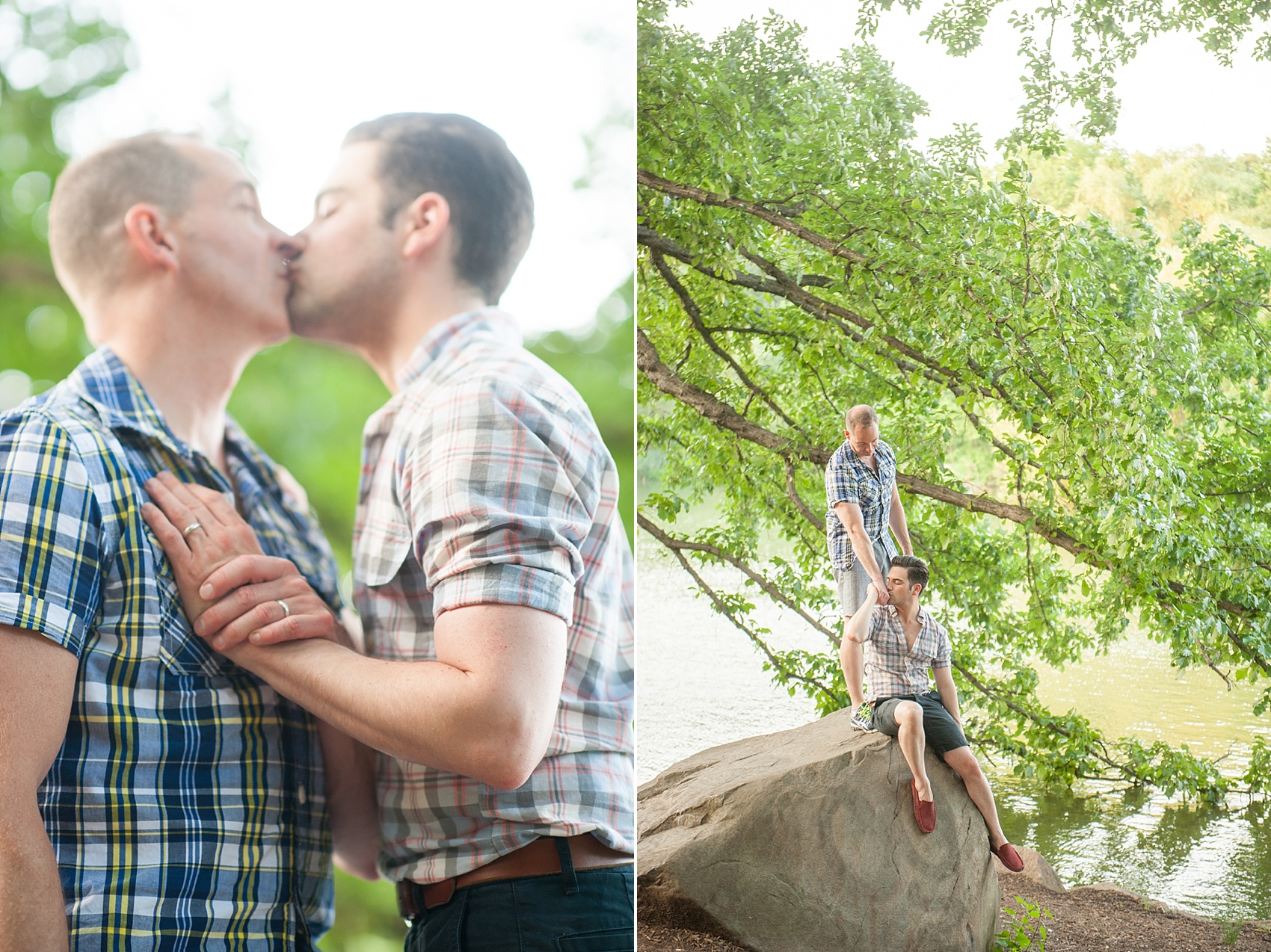 Same sex engagement session at sunset in Central Park, NYC. Photos by Mikkel Paige Photography. 