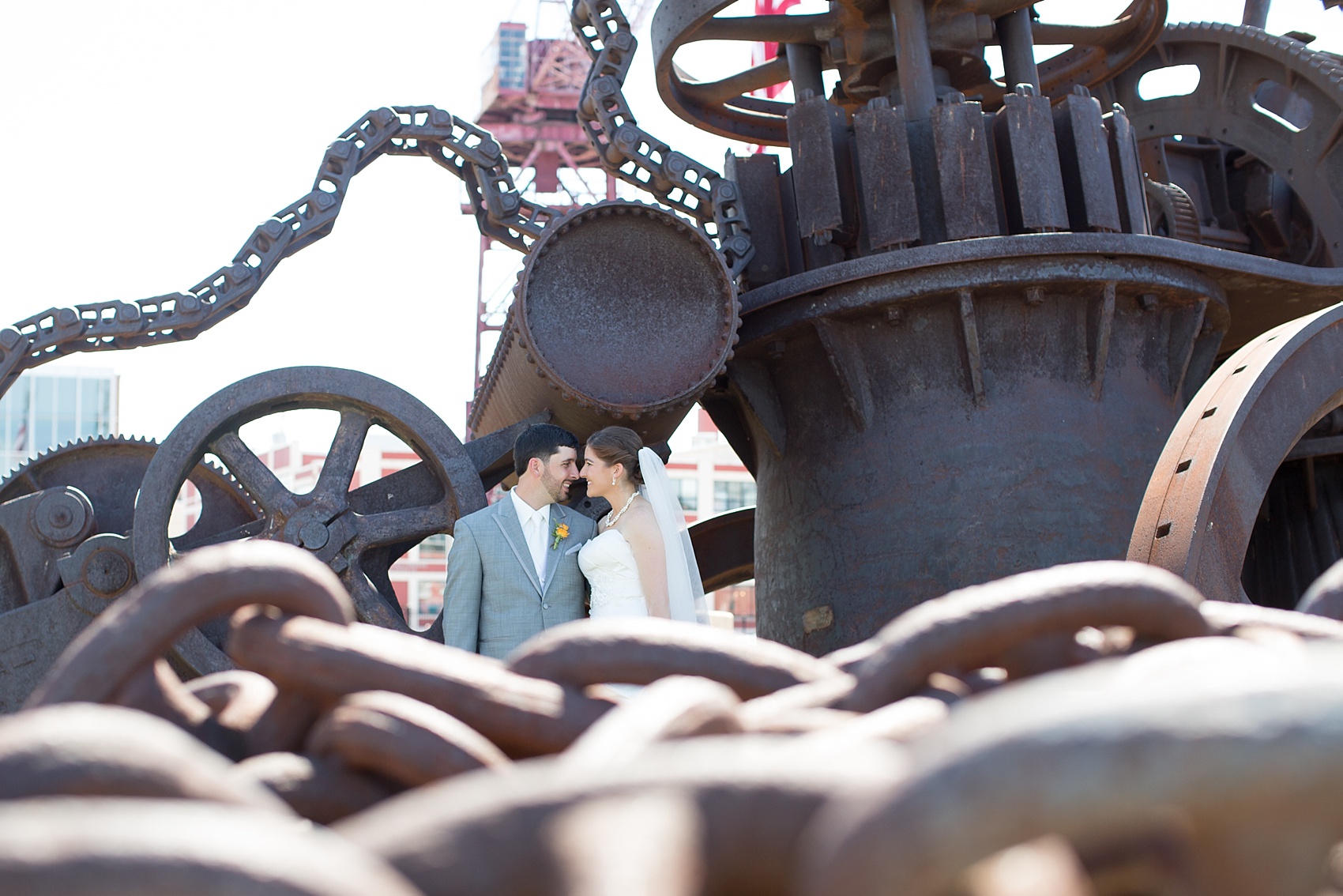 Bride and groom's photos at Baltimore, Maryland Museum of Industry. Photos by Mikkel Paige Photography.