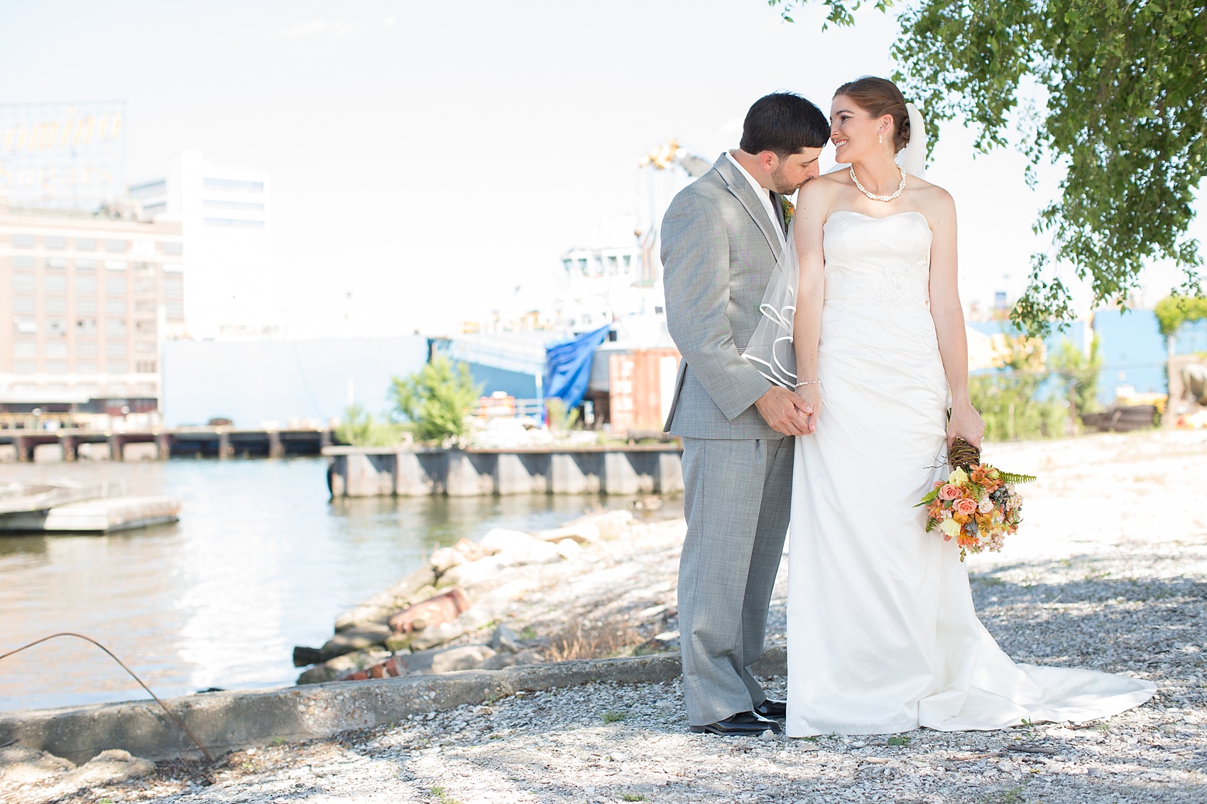 Bride and groom's photos at Baltimore, Maryland Museum of Industry. Photos by Mikkel Paige Photography.