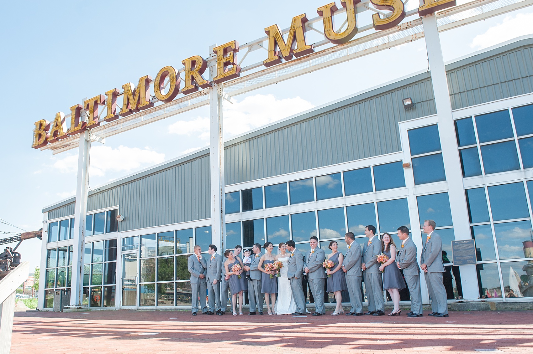 Wedding party photos at Baltimore, Maryland Museum of Industry. Photos by Mikkel Paige Photography.