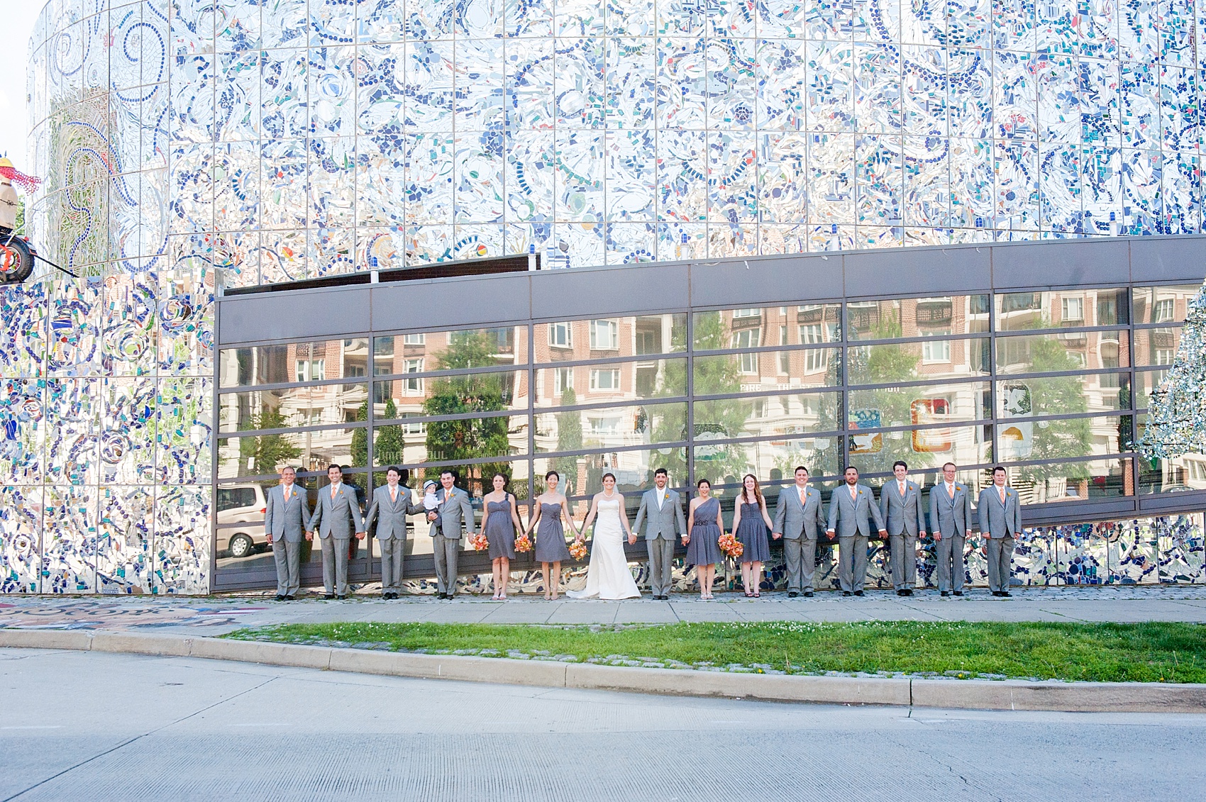 Wedding party photos at Baltimore, Maryland American Visionary Art Museum. Photos by Mikkel Paige Photography.