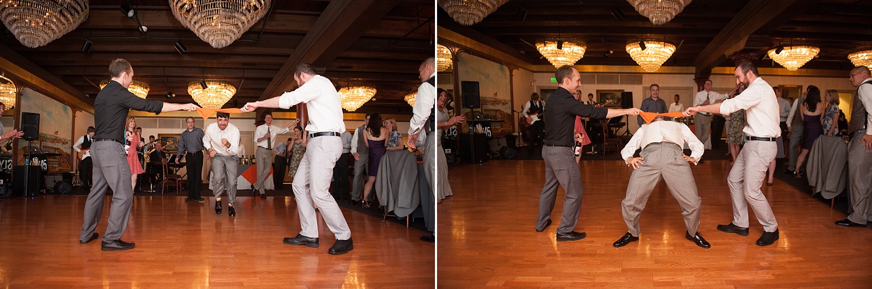 Napkin limbo at this 1840s Ballroom wedding in Baltimore, Maryland wedding. Photos by Mikkel Paige Photography.