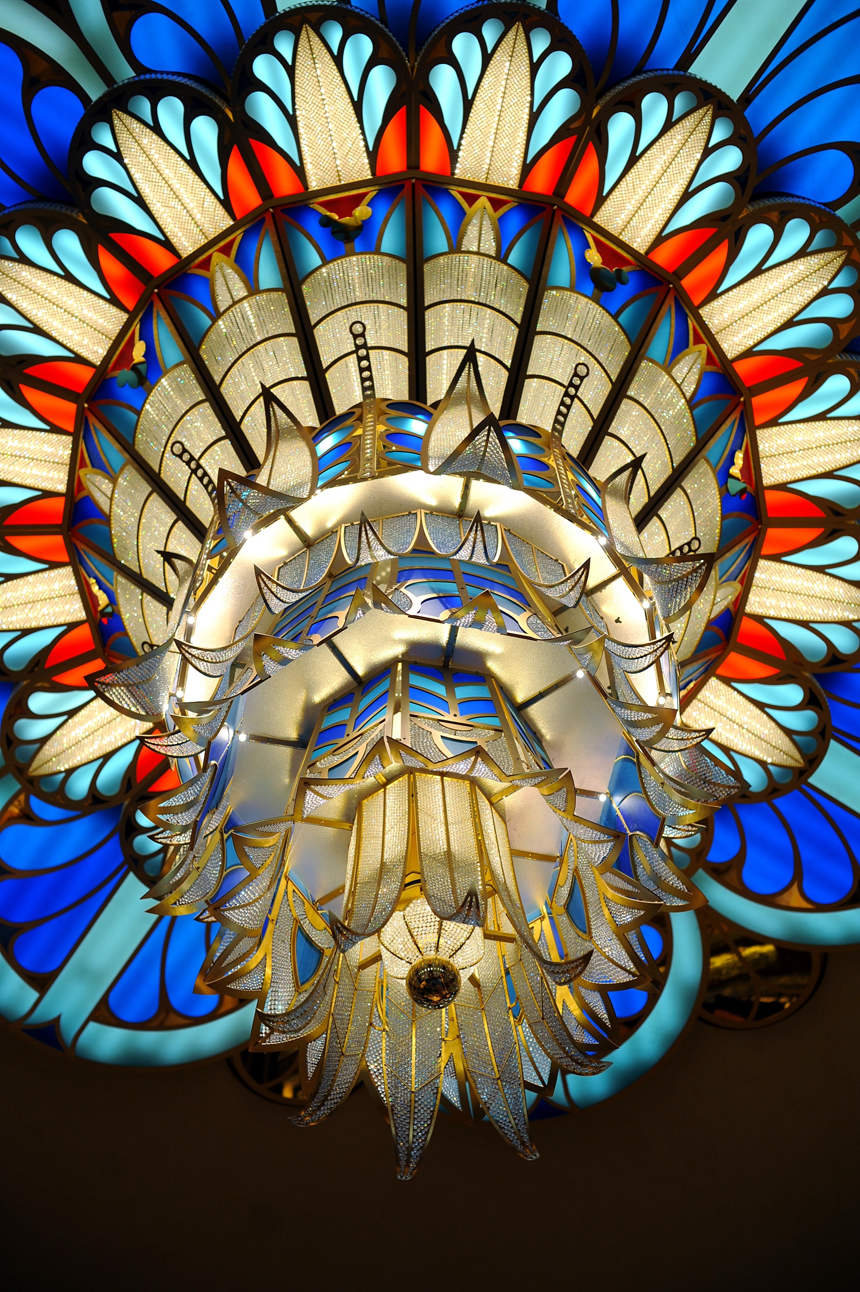 Disney Cruise Line, Disney Dream Wedding, Castaway Cay. DCL images by Mikkel Paige Photography. Art deco atrium chandelier.
