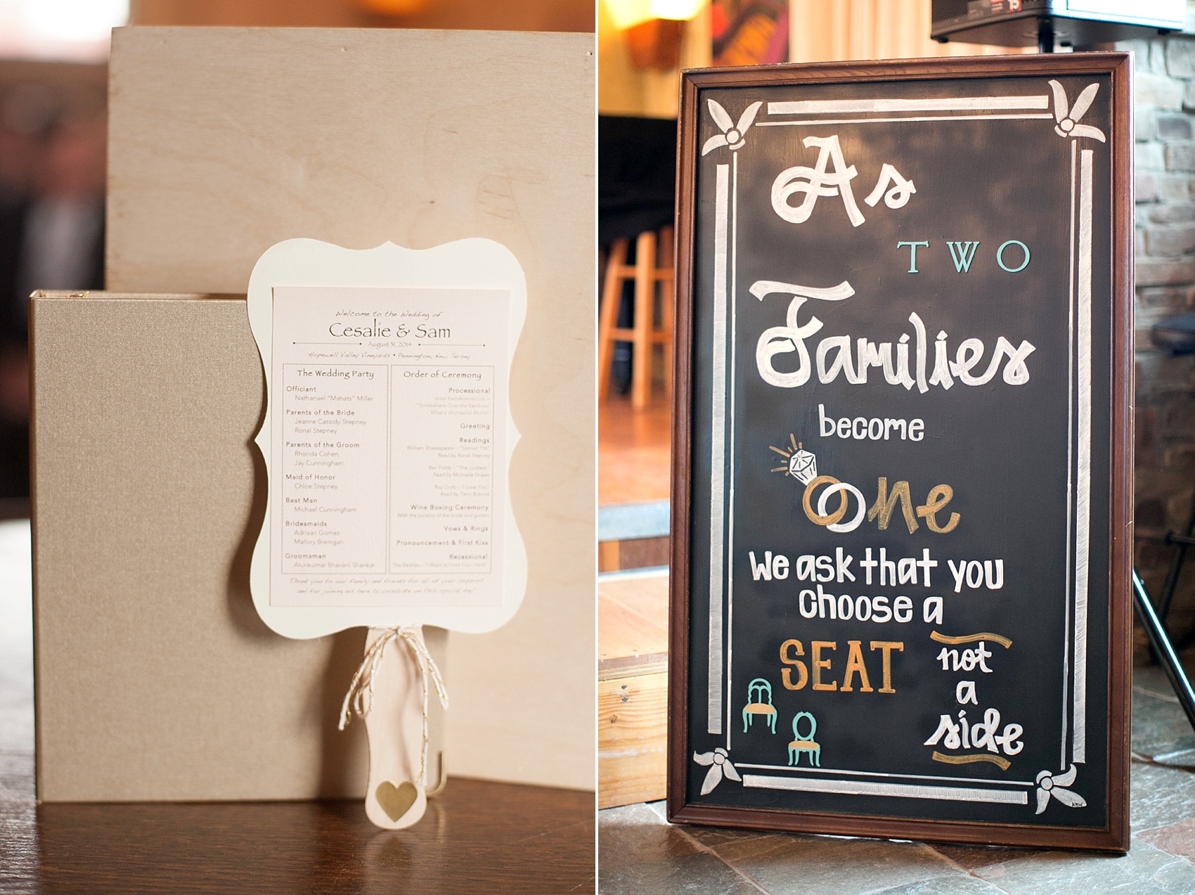 Ceremony programs and sign at Hopewell Valley Vineyards. Photos by New Jersey wedding photographer, Mikkel Paige Photography.
