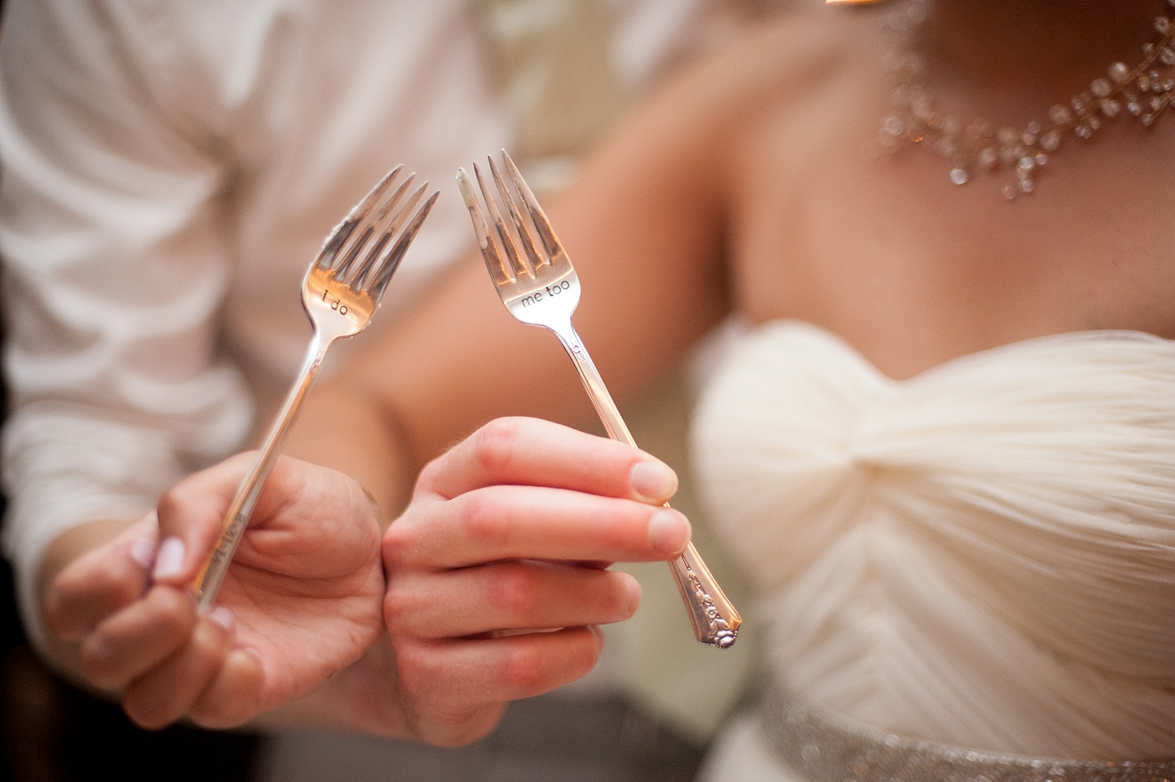 Hopewell Valley Vineyards wedding custom engraved forks. Photos by New Jersey wedding photographer, Mikkel Paige Photography.