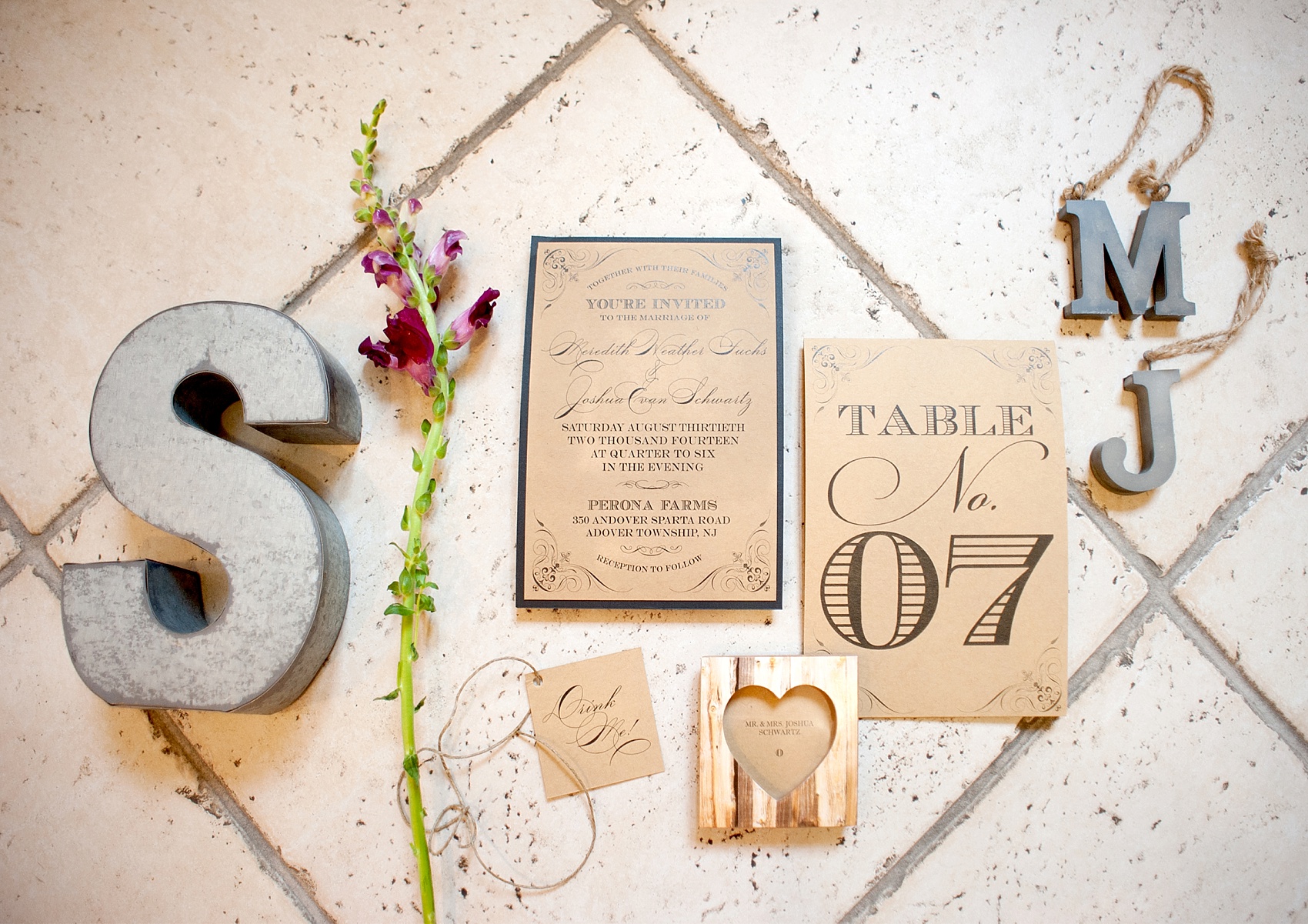 Perona Farms wedding invitation suite, photos rustic colorful summer celebration. Pictures by Mikkel Paige Photography.