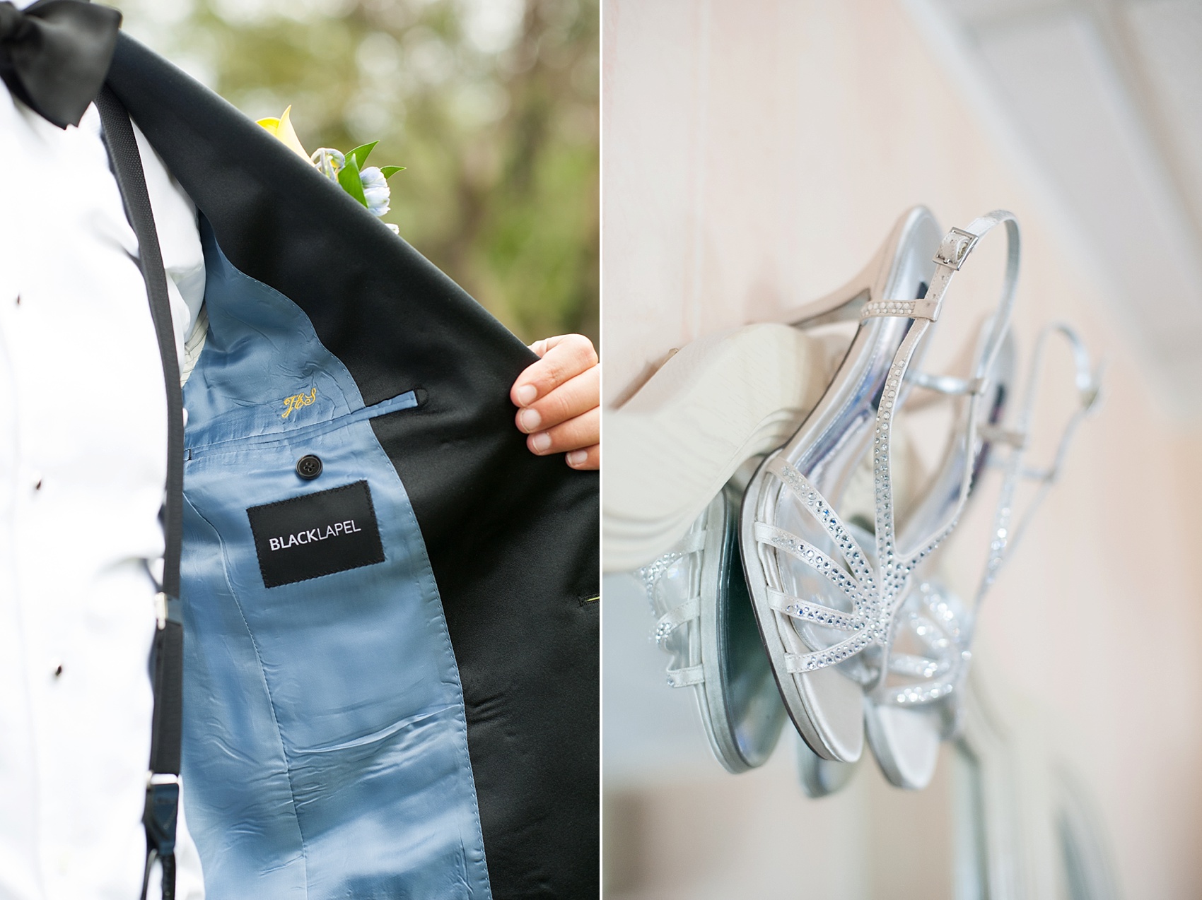 Perona Farms wedding monogrammed groom's suit and bride's rhinestone low heel, photos rustic colorful summer celebration. Pictures by New Jersey photographer Mikkel Paige Photography.