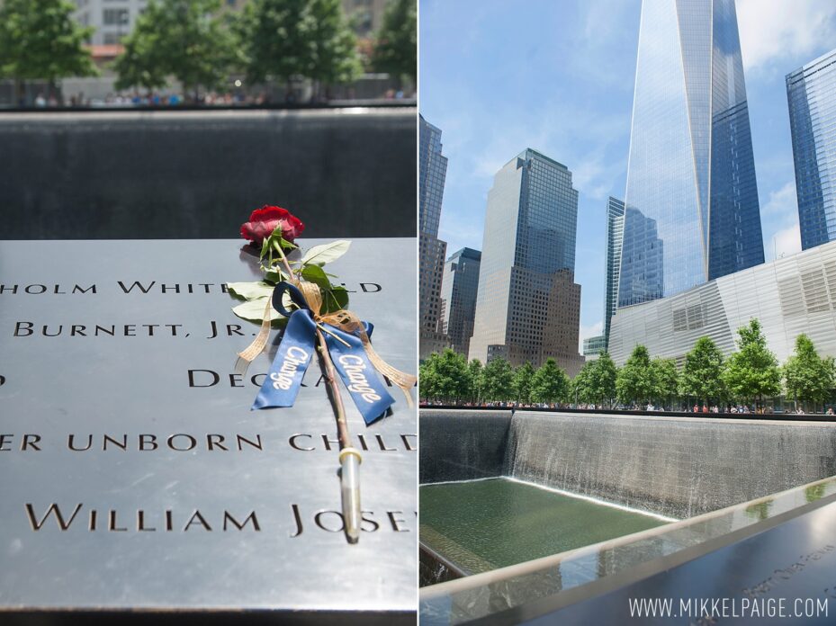 Freedom Tower and 9/11 Memorial in NYC. In remembrance of 9/11. Photo by Mikkel Paige Photography.