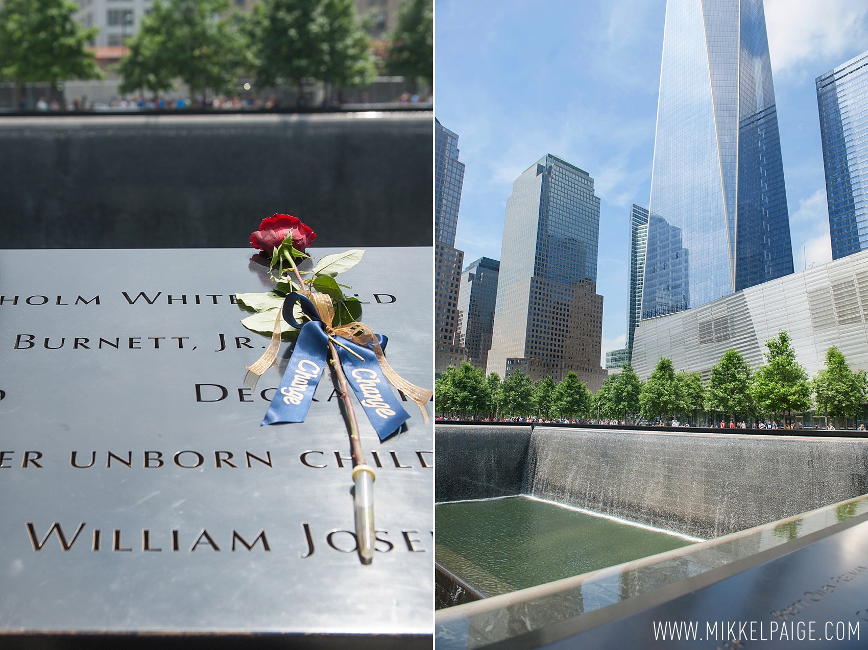 Freedom Tower and 9/11 Memorial in NYC. In remembrance of 9/11. Photo by Mikkel Paige Photography. 