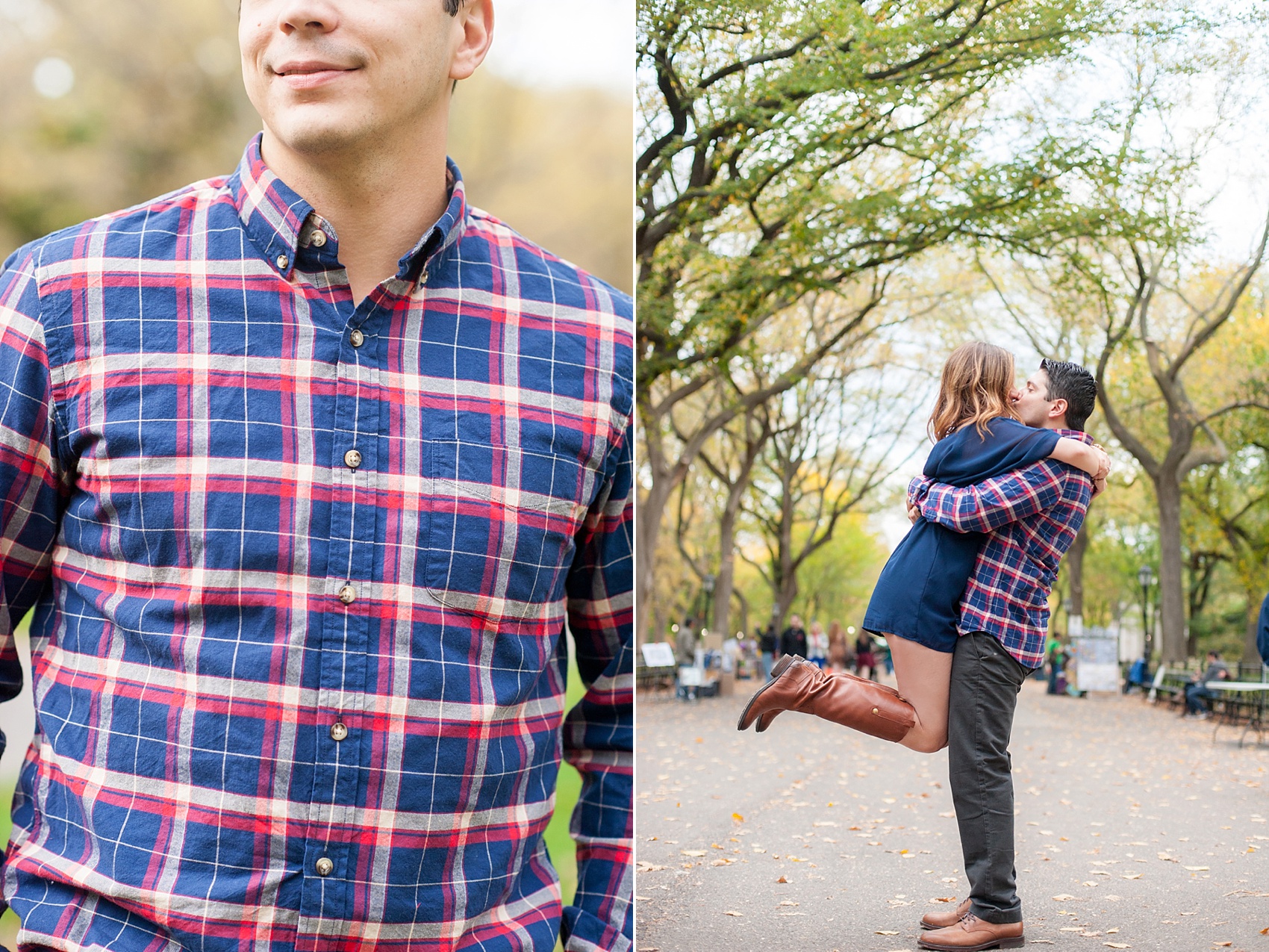 Central Park engagement photos in the fall at Literary Walk. New York City wedding photographer, Mikkel Paige Photography.