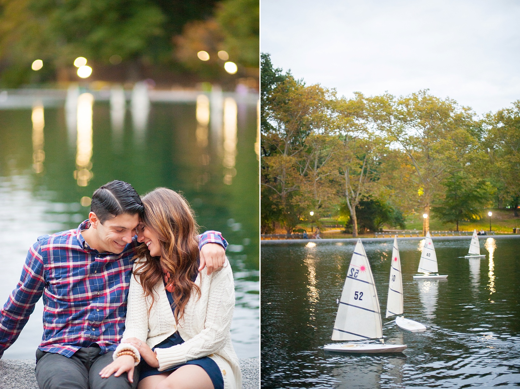 Central Park engagement photos in the fall near the boathouse. New York City wedding photographer, Mikkel Paige Photography.