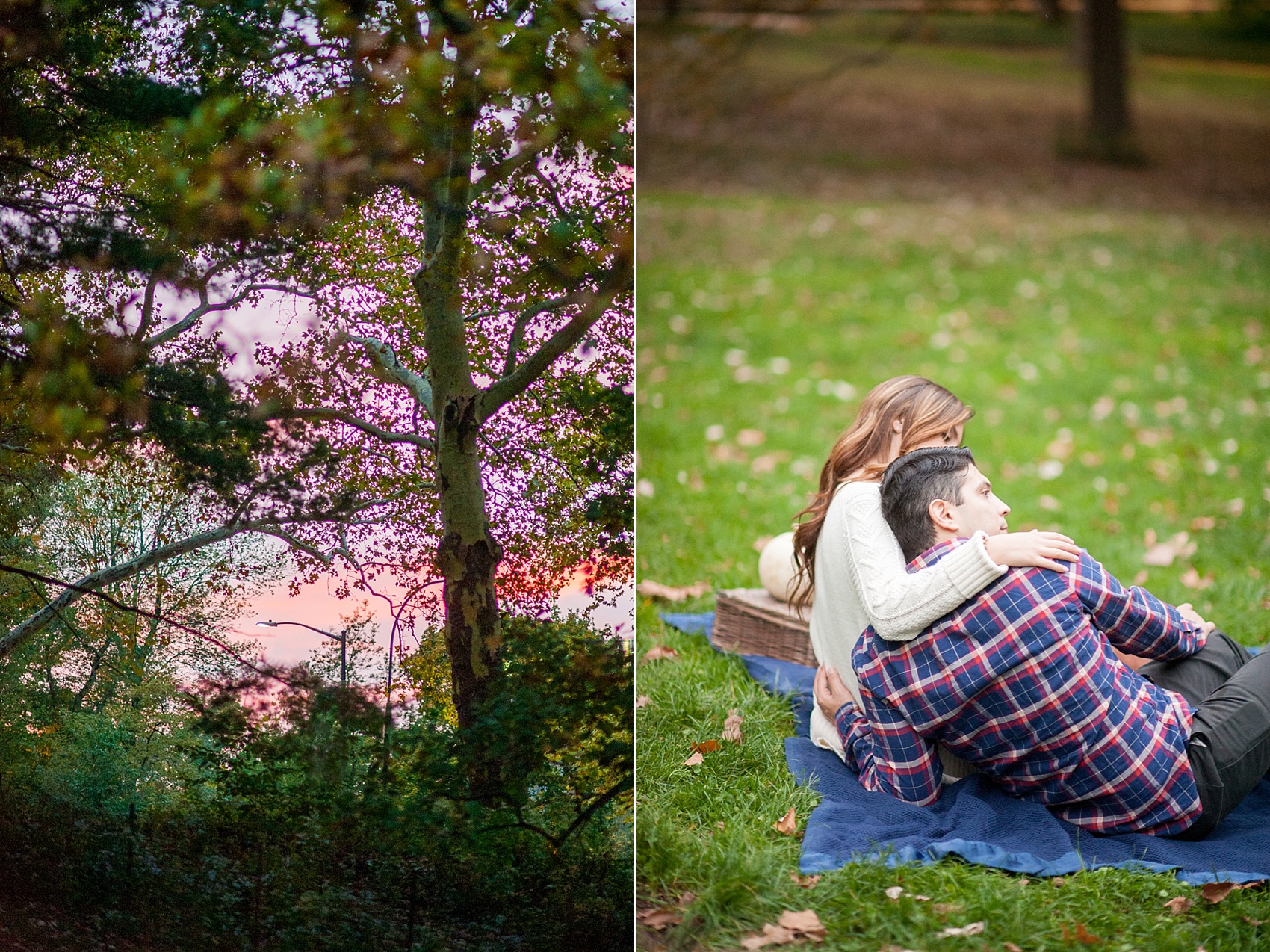 Central Park engagement photos during fall sunset with a picnic. New York City wedding photographer, Mikkel Paige Photography.
