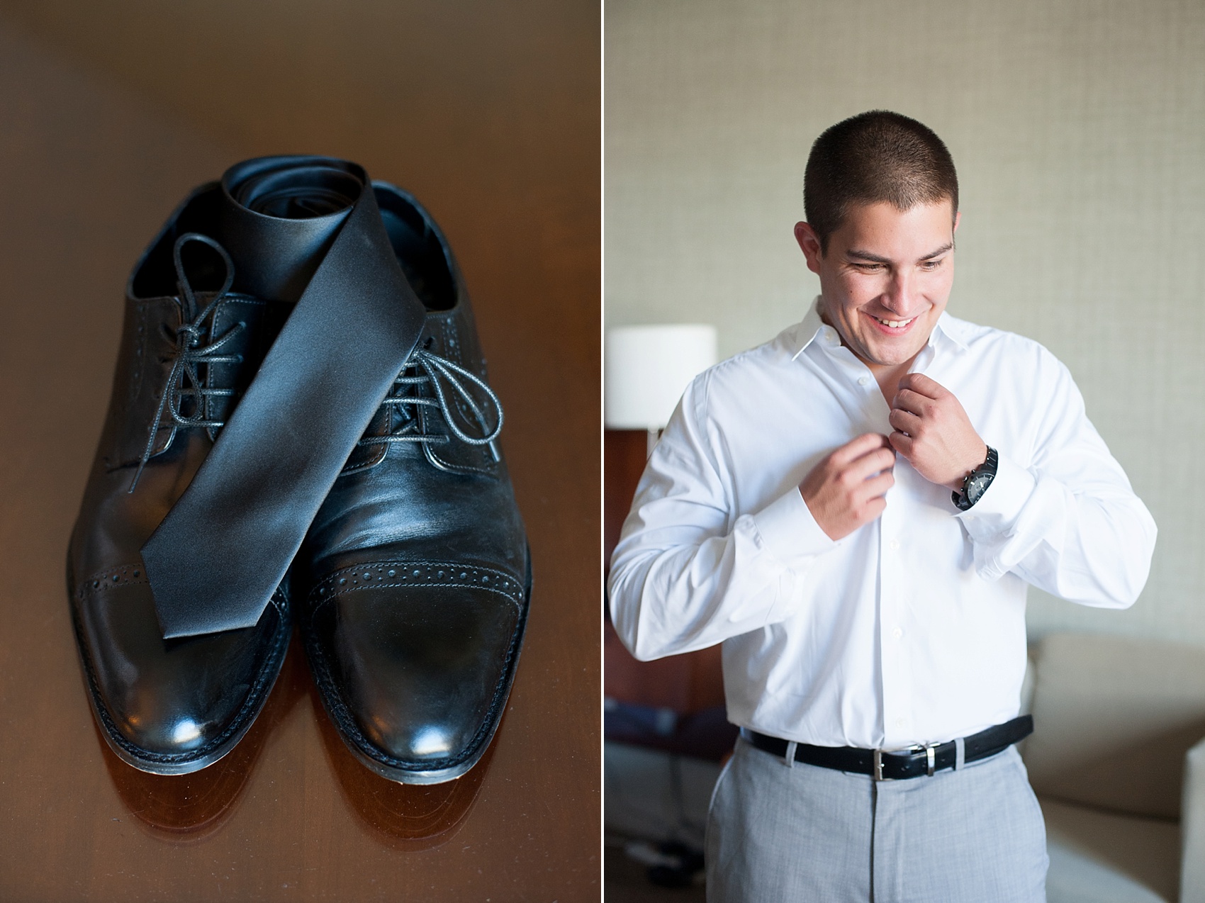 Groom prep for downtown Cincinnati, Ohio wedding at The Center. Photos by Mikkel Paige Photography.