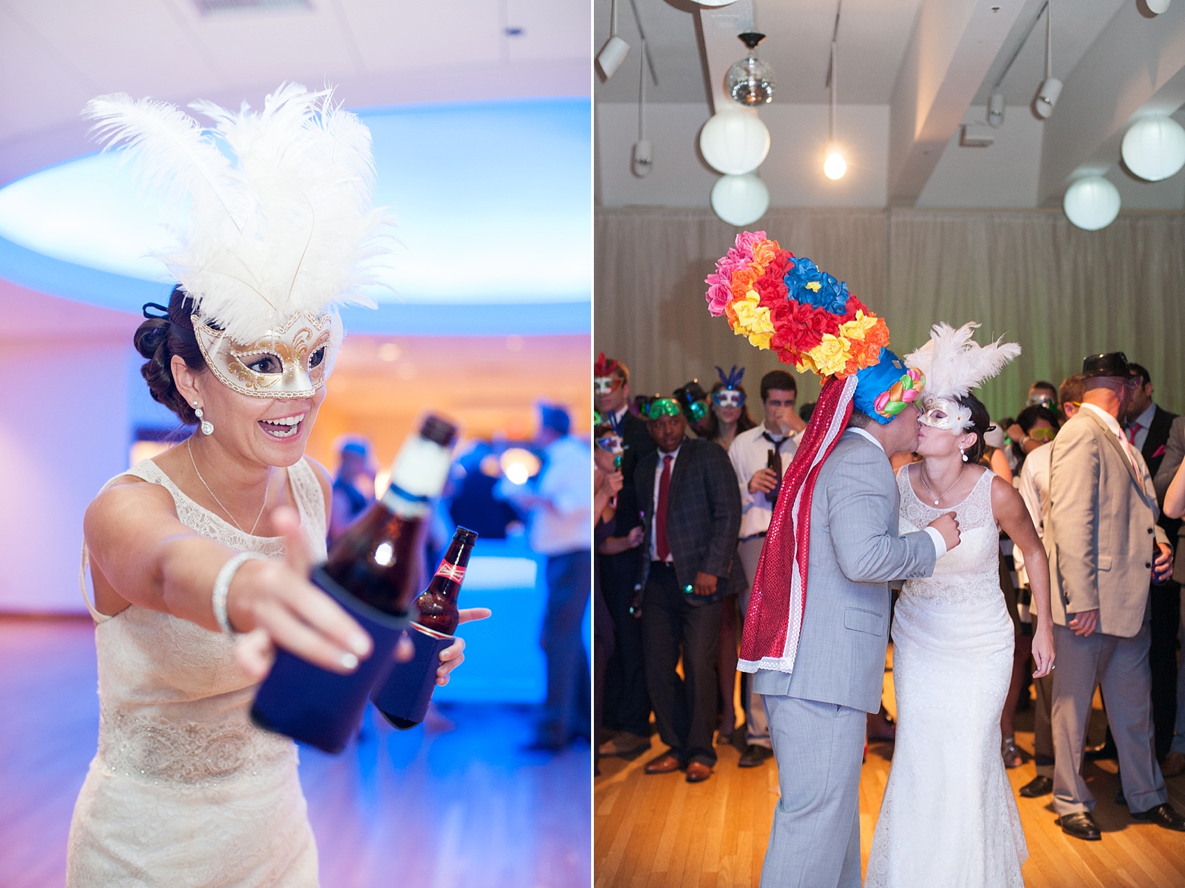 Columbian mask tradition for a wedding at The Center, downtown Cincinnati, Ohio. Photos by Mikkel Paige Photography.