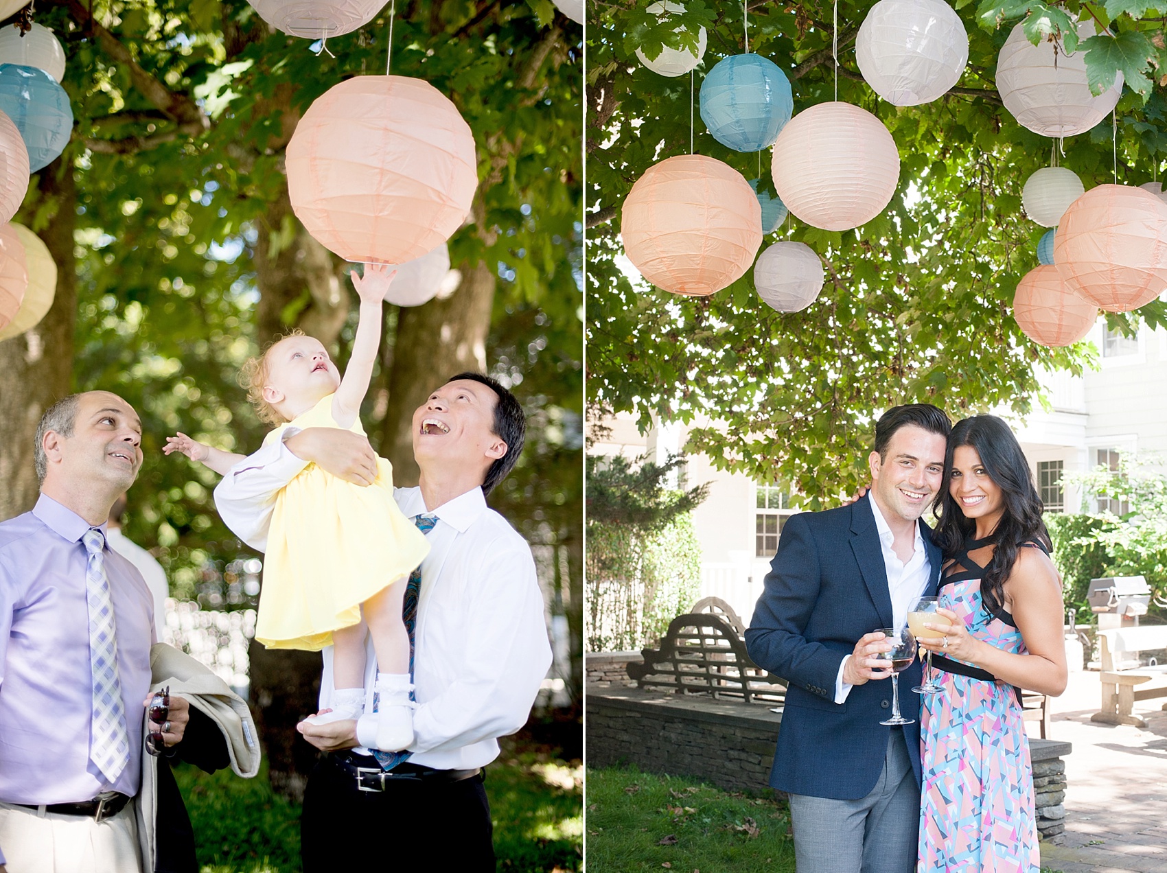 Same sex Hamptons wedding, with hanging lanterns. Photos by NYC photographer, Mikkel Paige Photography.