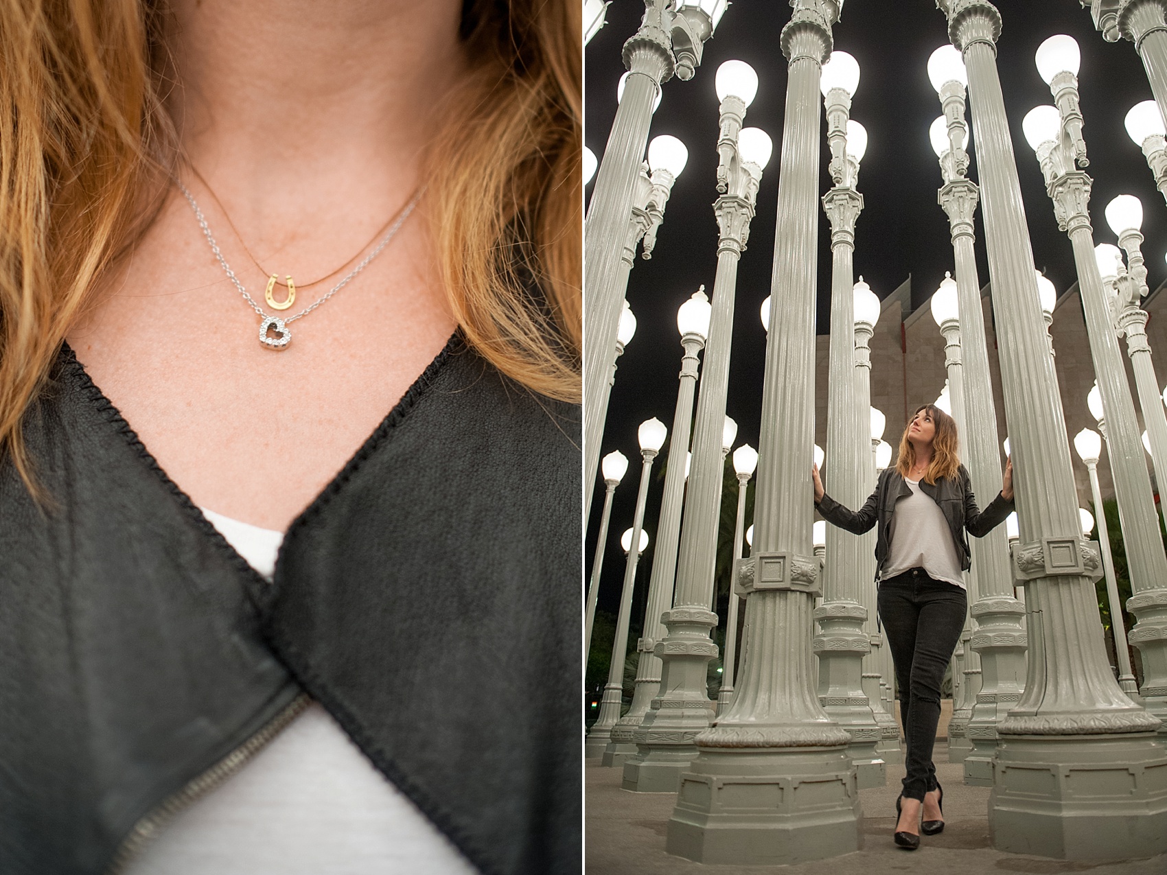 Engagement photos at the LA lamp posts, Los Angeles County of Art. Photos by LA wedding photographer, Mikkel Paige Photography.