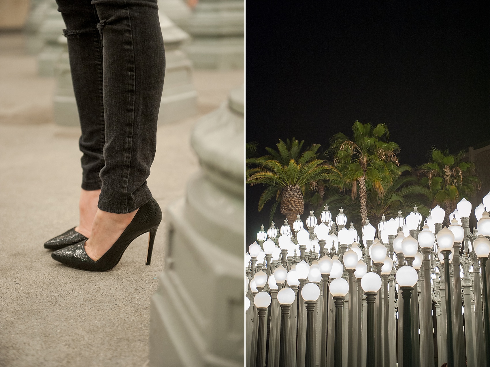 Engagement photos at the LA lamp posts, Los Angeles County of Art. Photos by LA wedding photographer, Mikkel Paige Photography.