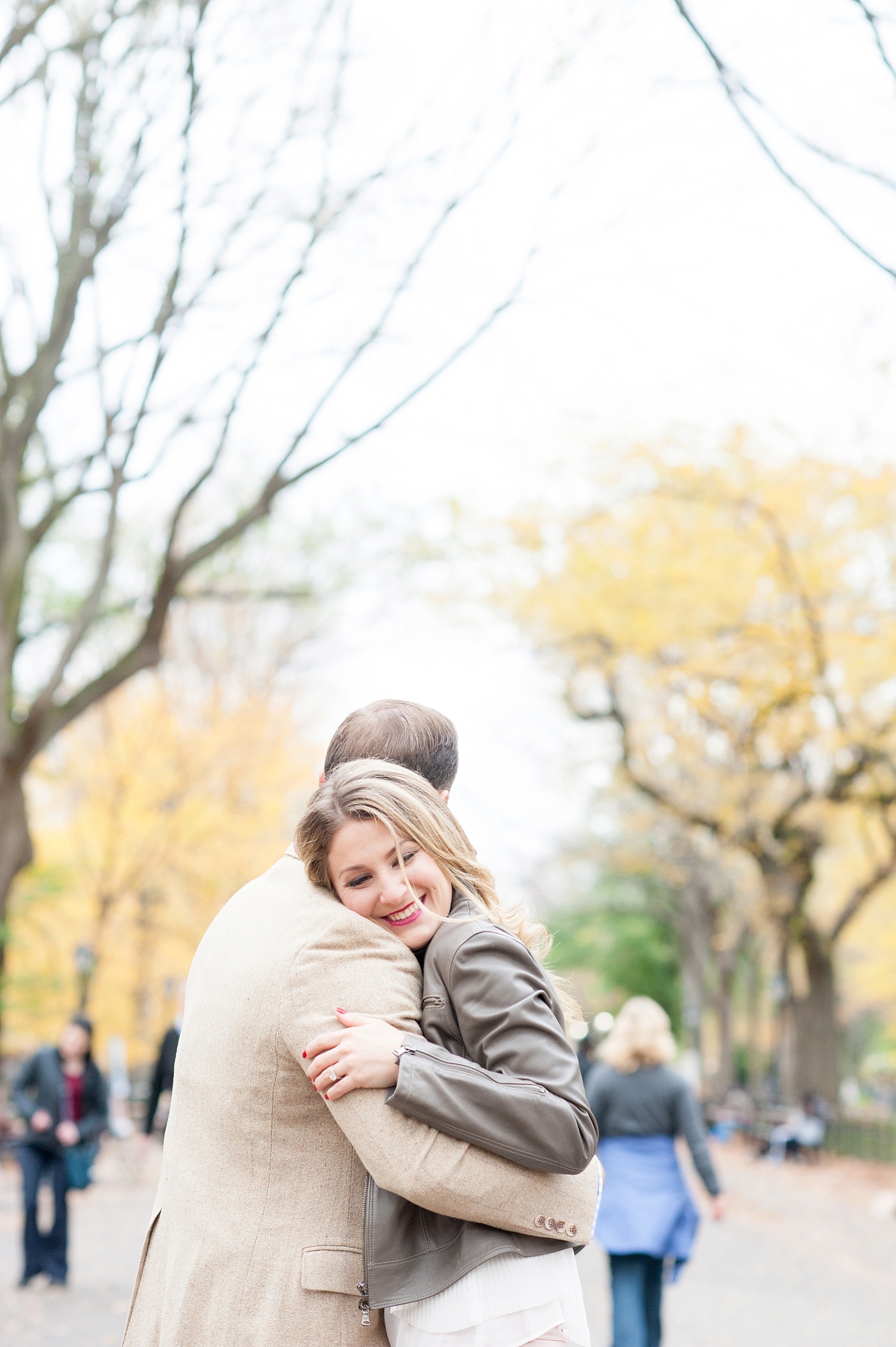 Central Park fall engagement photos in NYC by New York City wedding photographer, Mikkel Paige Photography. Photos by the film famous Literary Walk.