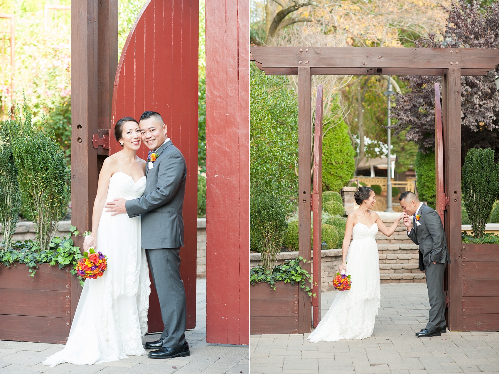Bride and groom photos at their Stonehouse at Stirling Ridge fall wedding, photos by Mikkel Paige Photography, New Jersey wedding photographer.