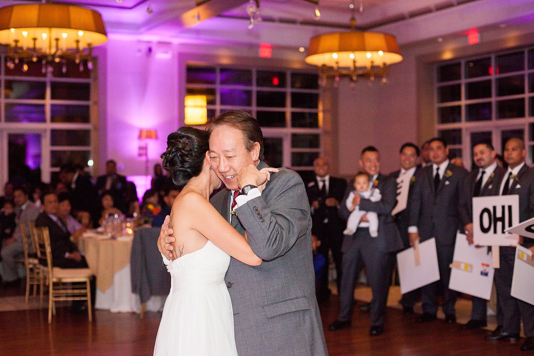 Father of the bride dance, father daughter dance.  Stonehouse at Stirling Ridge fall wedding. Photos by Mikkel Paige Photography, New Jersey wedding photographer.