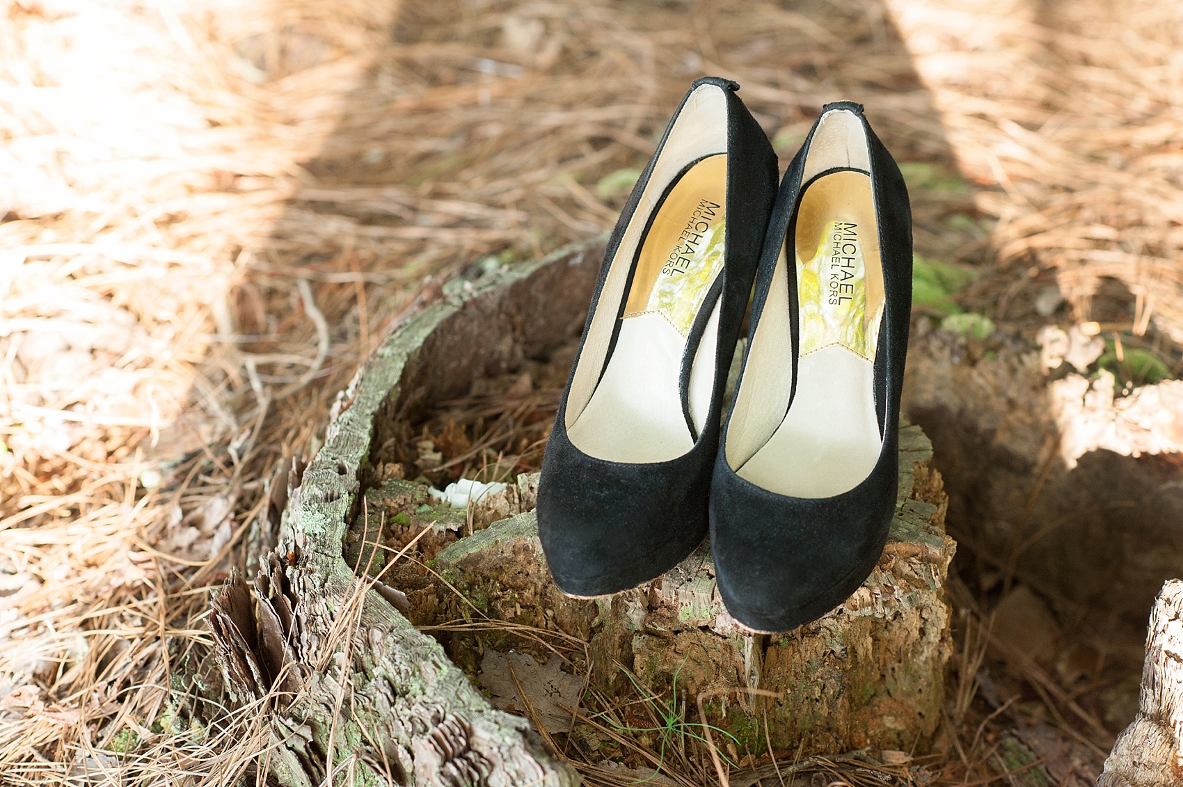 Raleigh, NC wedding inspiration by Mikkel Paige Photography. Black suede heel for the bride at Umstead Park. 