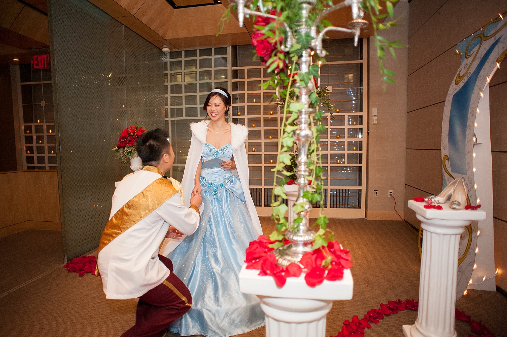 Prince Charming and Cinderella for a Disney proposal at Le Bernadin captured by Mikkel Paige, New York City wedding photographer. Coordination by Brilliant Event Planning.