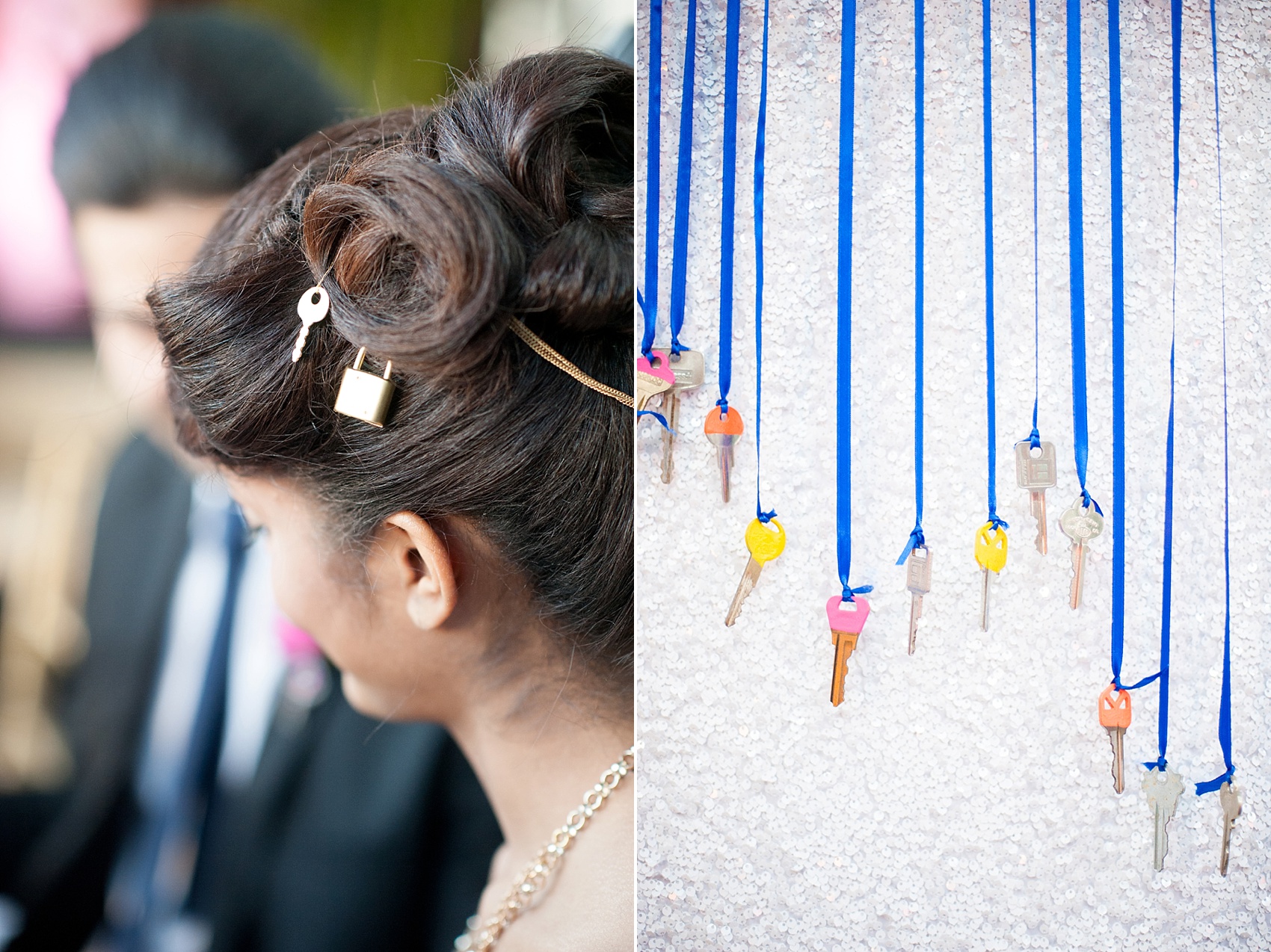 Bobby Pin jewelry and custom keys for a Lock and Key, Forever Linked, Ponts des Art wedding inspiration with custom love lock place cards. Photos by Mikkel Paige Photography, planning by Dulce Dream Events. Hair by Lauren DeCosimo.