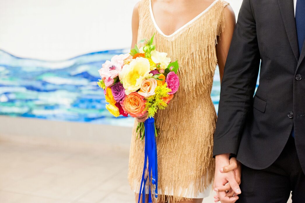 Della Giovanna gold link dress for a Lock and Key, Forever Linked, Ponts des Art wedding inspiration with custom love lock place cards. Photos by Mikkel Paige Photography, planning by Dulce Dream Events.