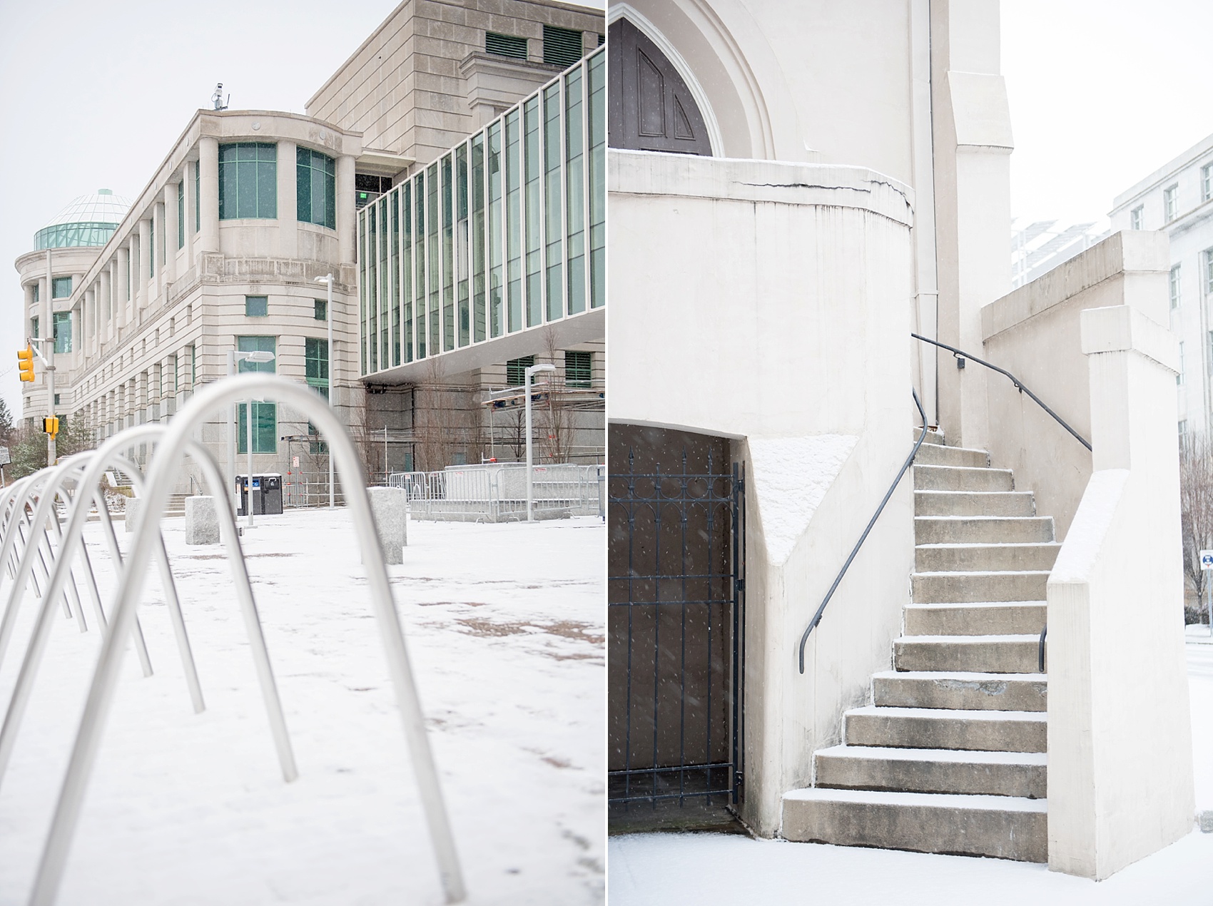 Raleigh wedding photographer captures downtown Raleigh snow day, February 2015.