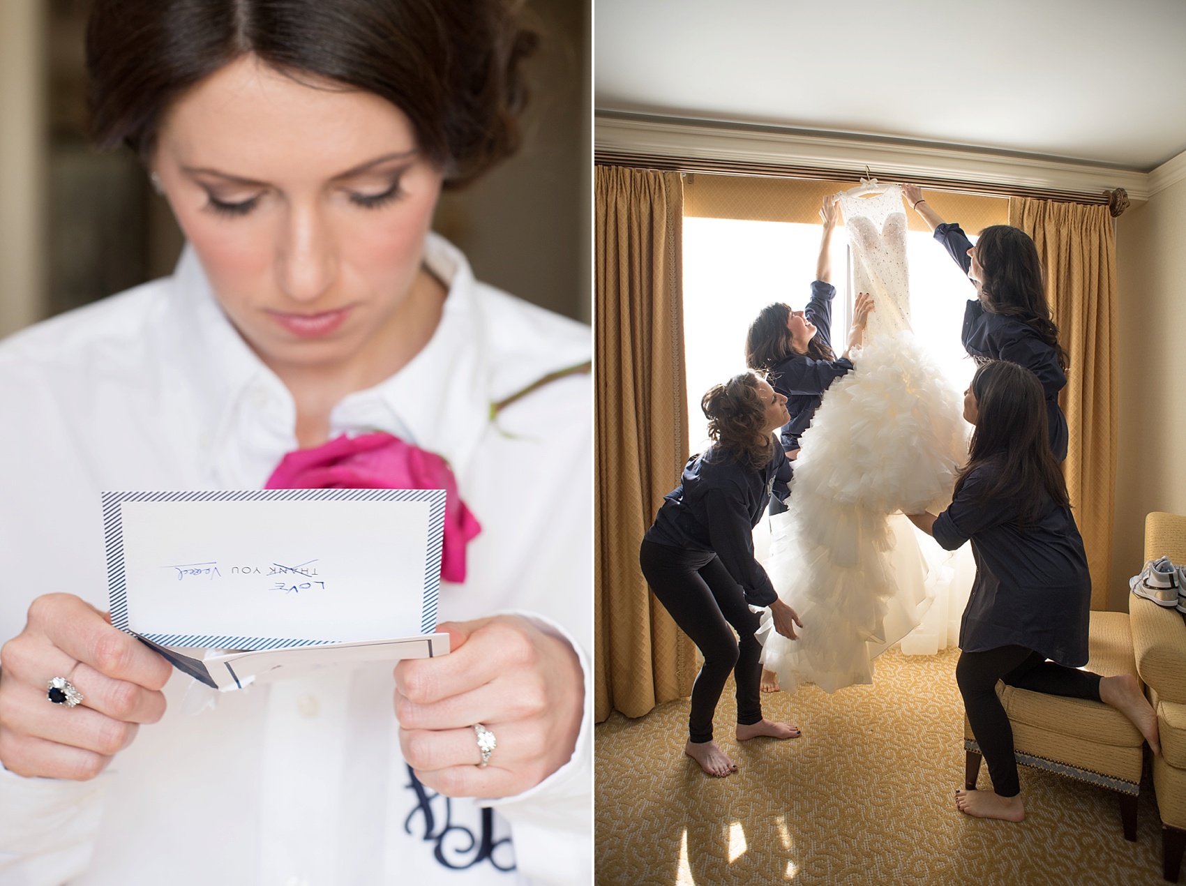Washington, DC wedding photos by Mikkel Paige. White wedding gown for a Presidents Weekend wedding at The Ritz Carlton, Pentagon City.
