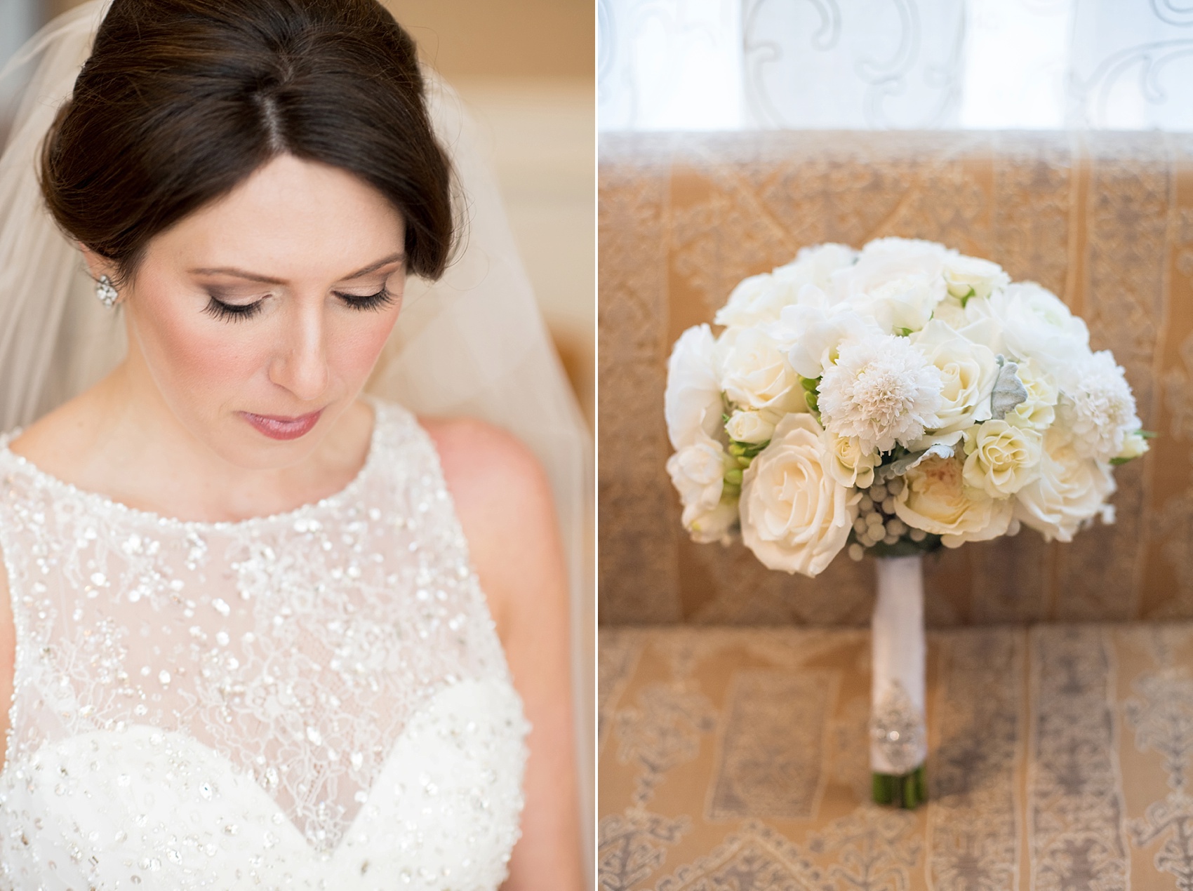 Washington, DC wedding photos by Mikkel Paige. The bride carried an all winter white bouquet at The Ritz Carlton, Pentagon City.
