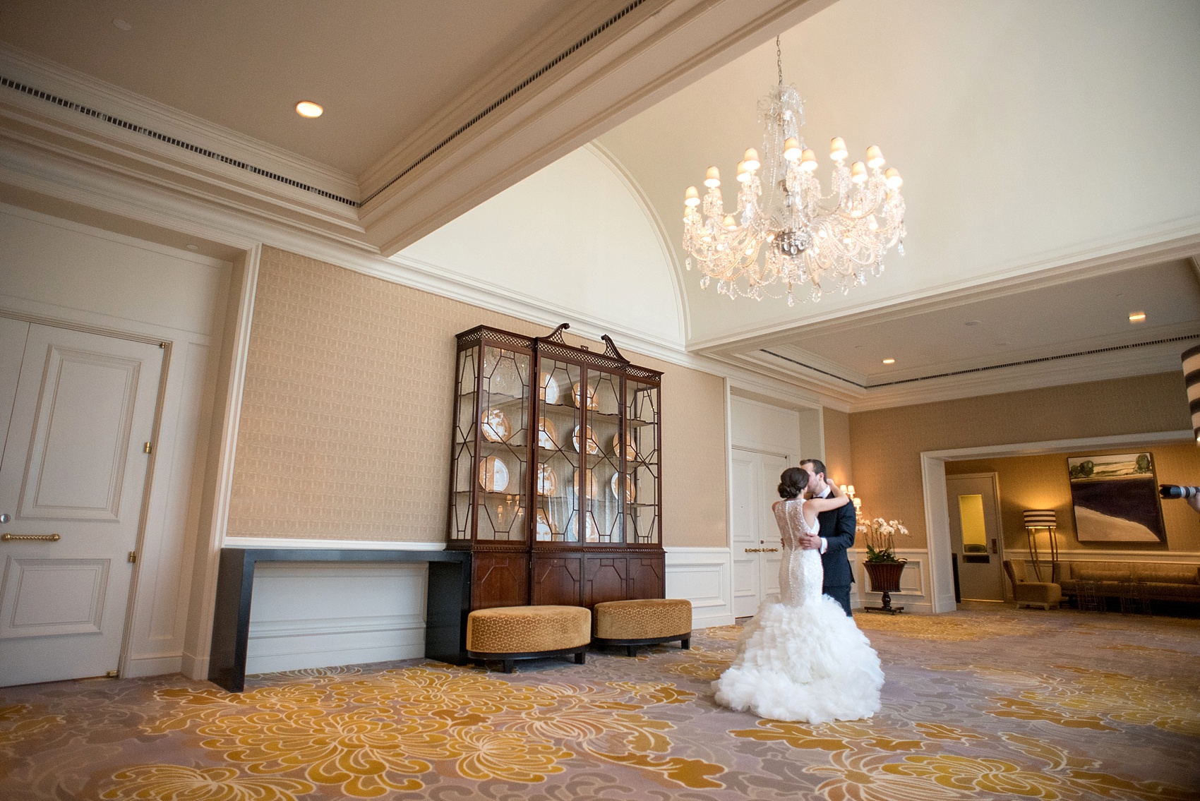 Washington, DC wedding photos by Mikkel Paige. The bride and groom's first look at The Ritz Carlton, Pentagon City.