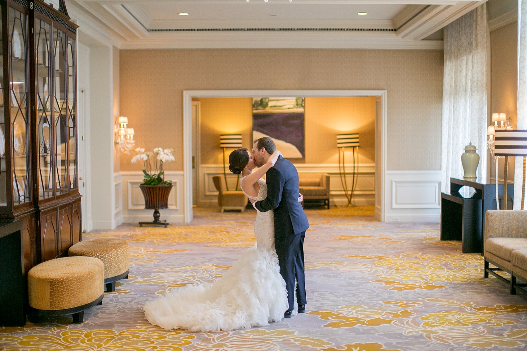 Washington, DC wedding photos by Mikkel Paige. The bride and groom's first look at The Ritz Carlton, Pentagon City.