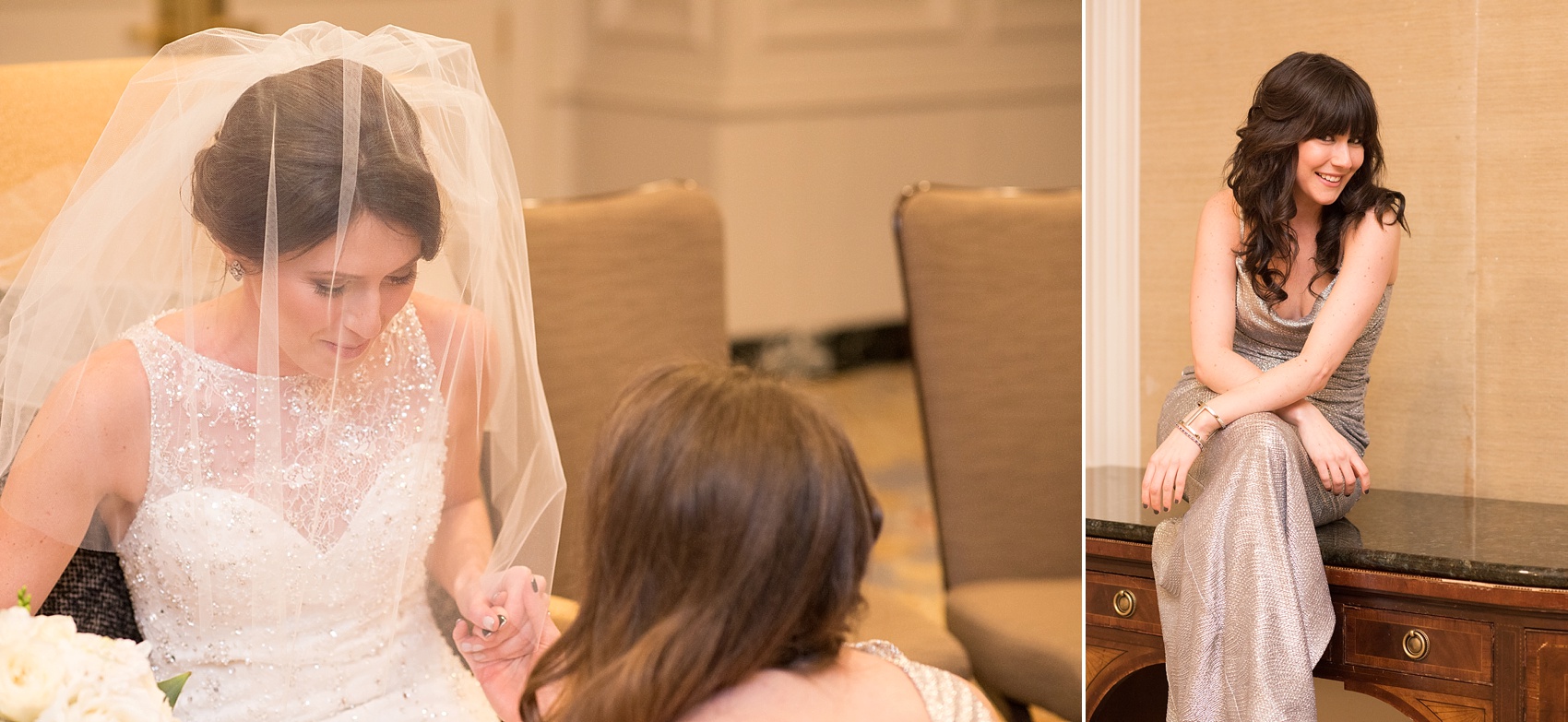Washington, DC wedding photos by Mikkel Paige. The bride at her Jewish ceremony bedekken at The Ritz Carlton, Pentagon City.