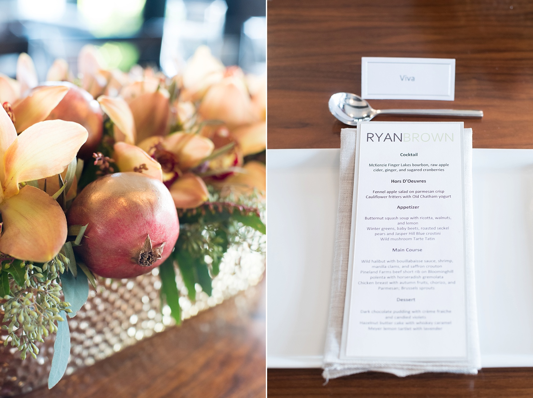 Photo by Mikkel Paige, Brooklyn wedding photographer. Flowers by The Arrangement NYC fall and autumn orchid ombre centerpieces at 501 Union with Ryan Brown catering.