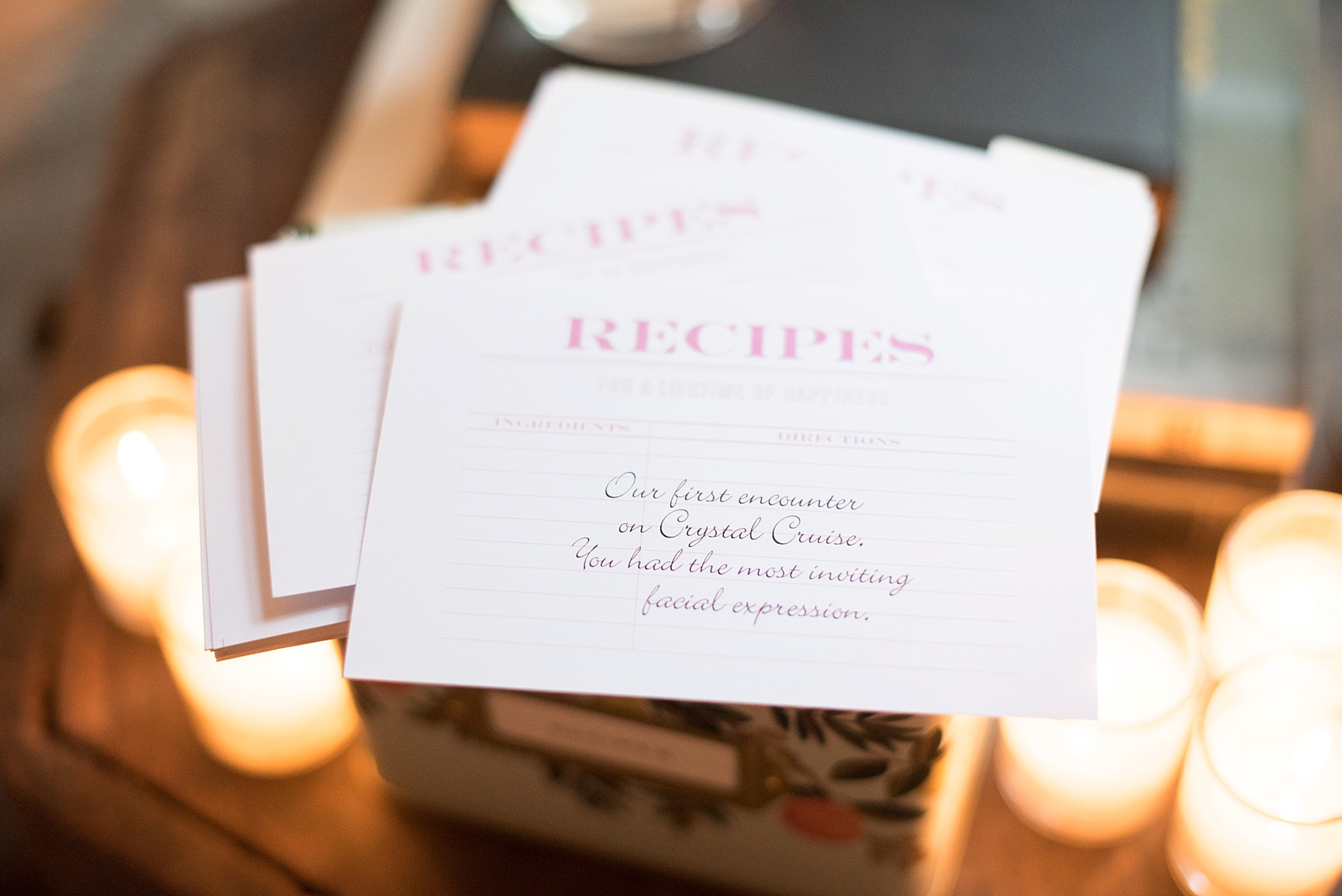 NYC Proposal in Chelsea, Haven's Kitchen. Photos by NYC wedding photographer Mikkel Paige. Custom recipe cards with memories of the couple's relationship. 