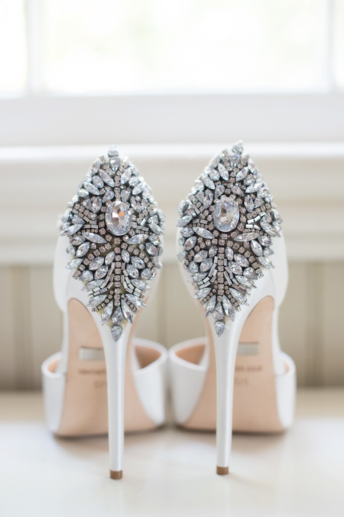 Southern wedding Badgley Mischka white rhinestone shoes. Photo by Mikkel Paige for a Hilton Head, Haig Point wedding.