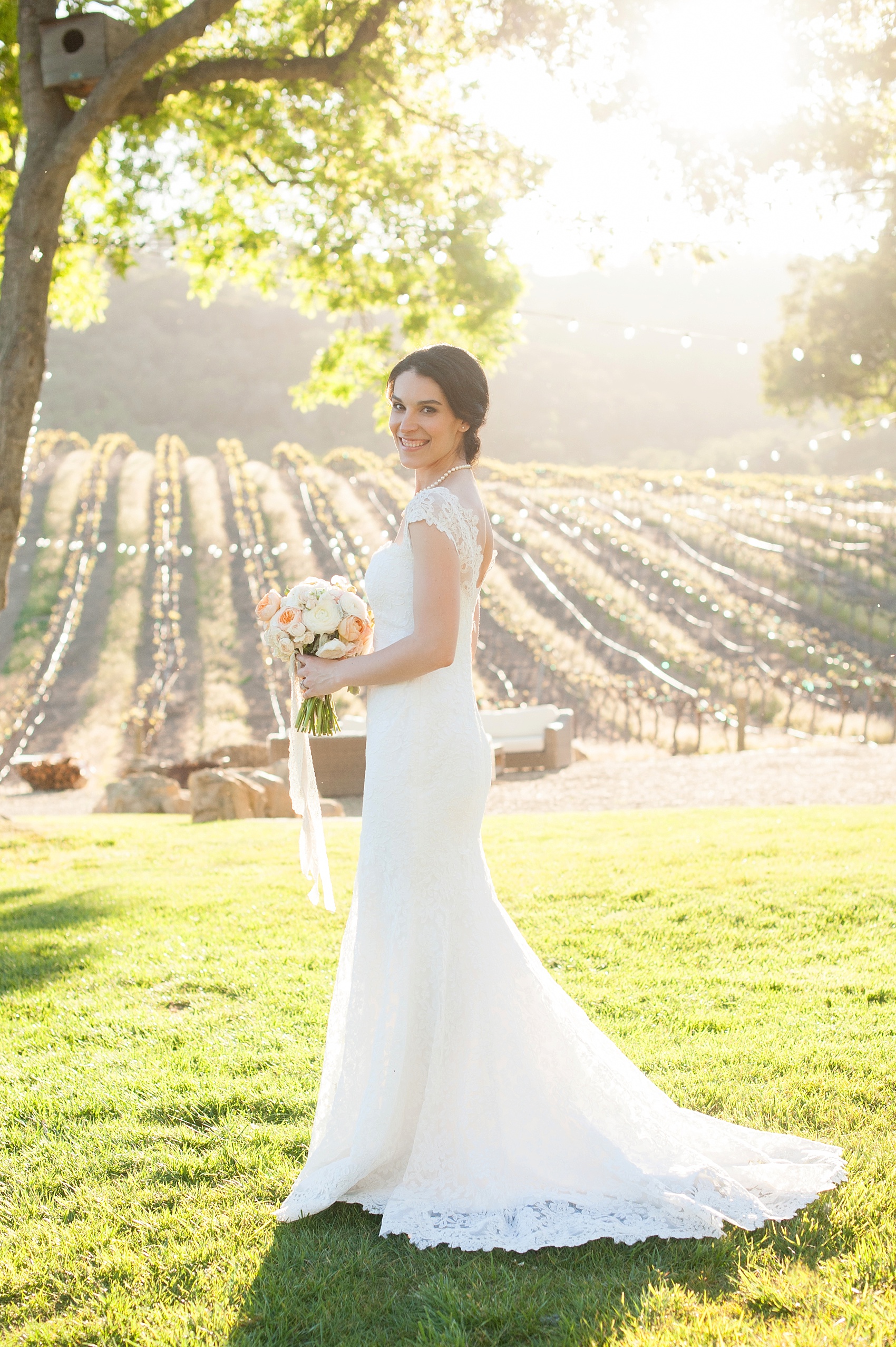 Spring vineyard elopement with Mikkel Paige, destination wedding photographer. Held at HammerSky Vineyard, south of San Francisco. The bride in a Ramona Keveza Legends gown.