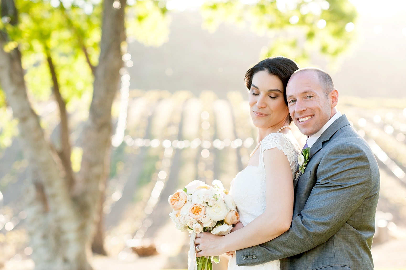 Spring vineyard elopement with Mikkel Paige, destination wedding photographer. Held at HammerSky Vineyard, south of San Francisco. The bride in a Ramona Keveza Legends gown.