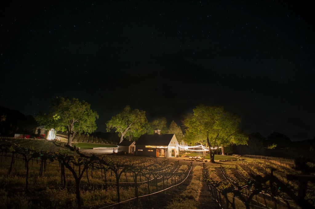 Spring vineyard elopement with barn reception. Night star photos by Mikkel Paige, destination wedding photographer. Held at HammerSky Vineyard, south of San Francisco.