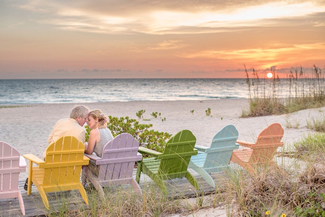 Captiva Island small wedding sunset beach photos of the bride and groom. Photos by Mikkel Paige Photography.