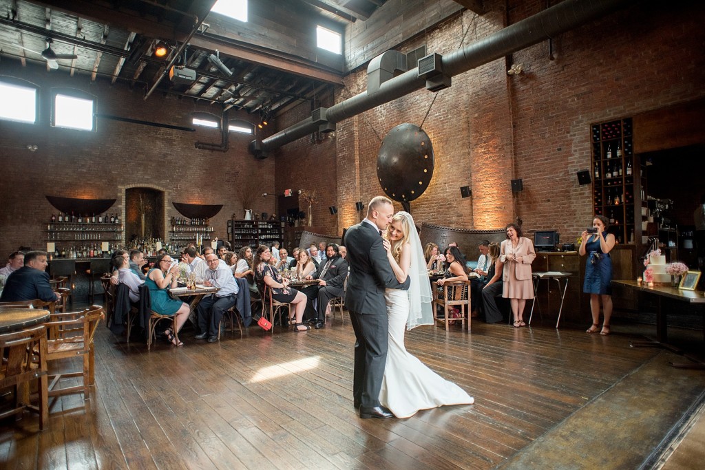 Rustic romantic My Moon Brooklyn, Williamsburg NYC, intimate wedding. First dance with the bride and groom. Photos by Mikkel Paige Photography.