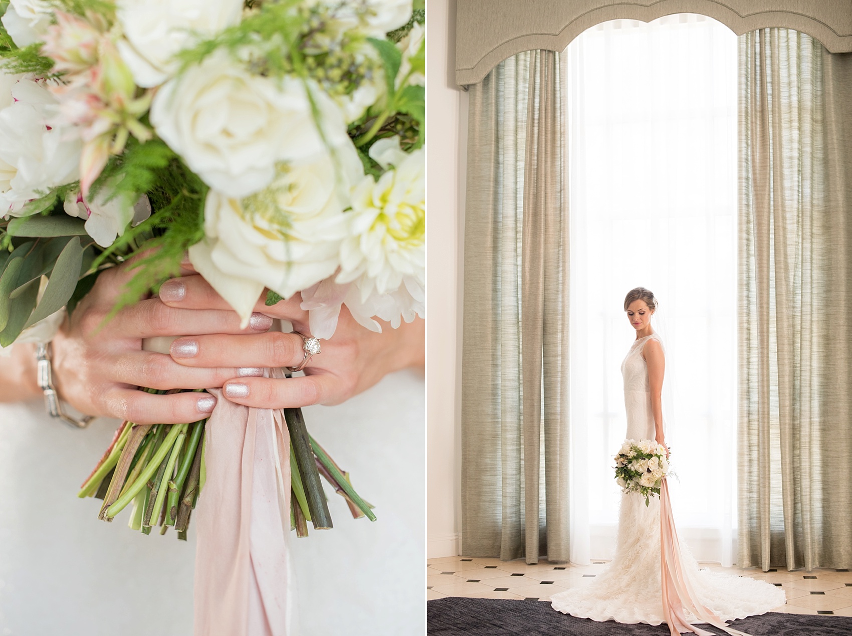 Pearl River Hilton bridal portrait wedding photos. Bouquet by Full Aperture Floral. Images by Mikkel Paige Photography, NYC wedding photographer.