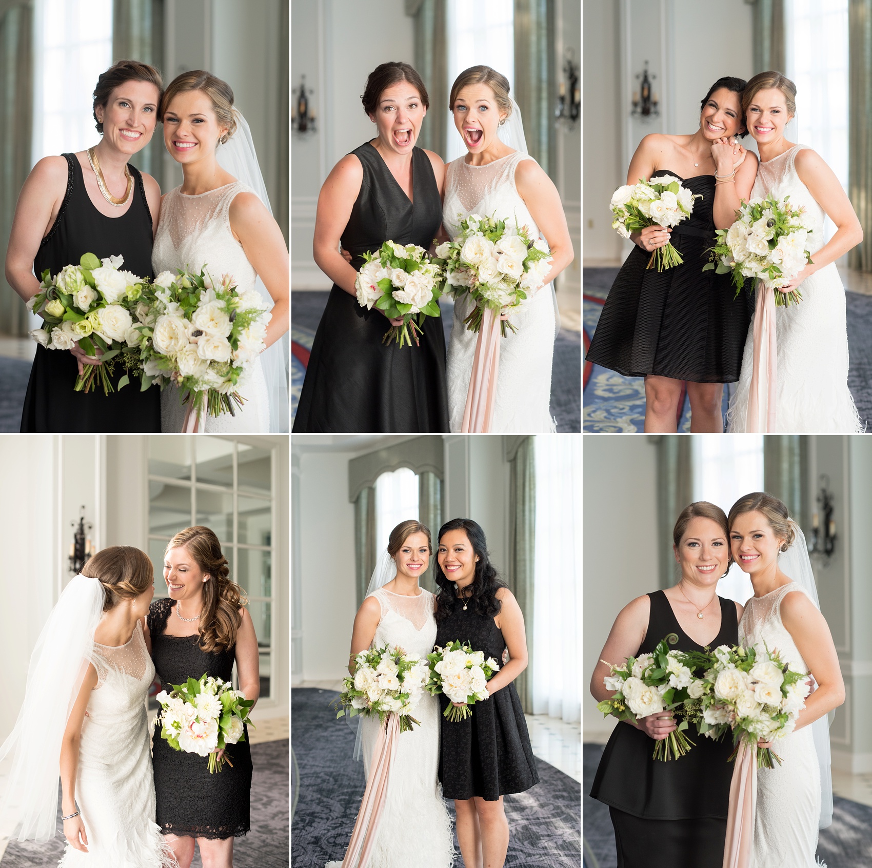 Pearl River Hilton wedding photos with silly bridesmaids in black and white. Images by Mikkel Paige Photography, NYC wedding photographer.